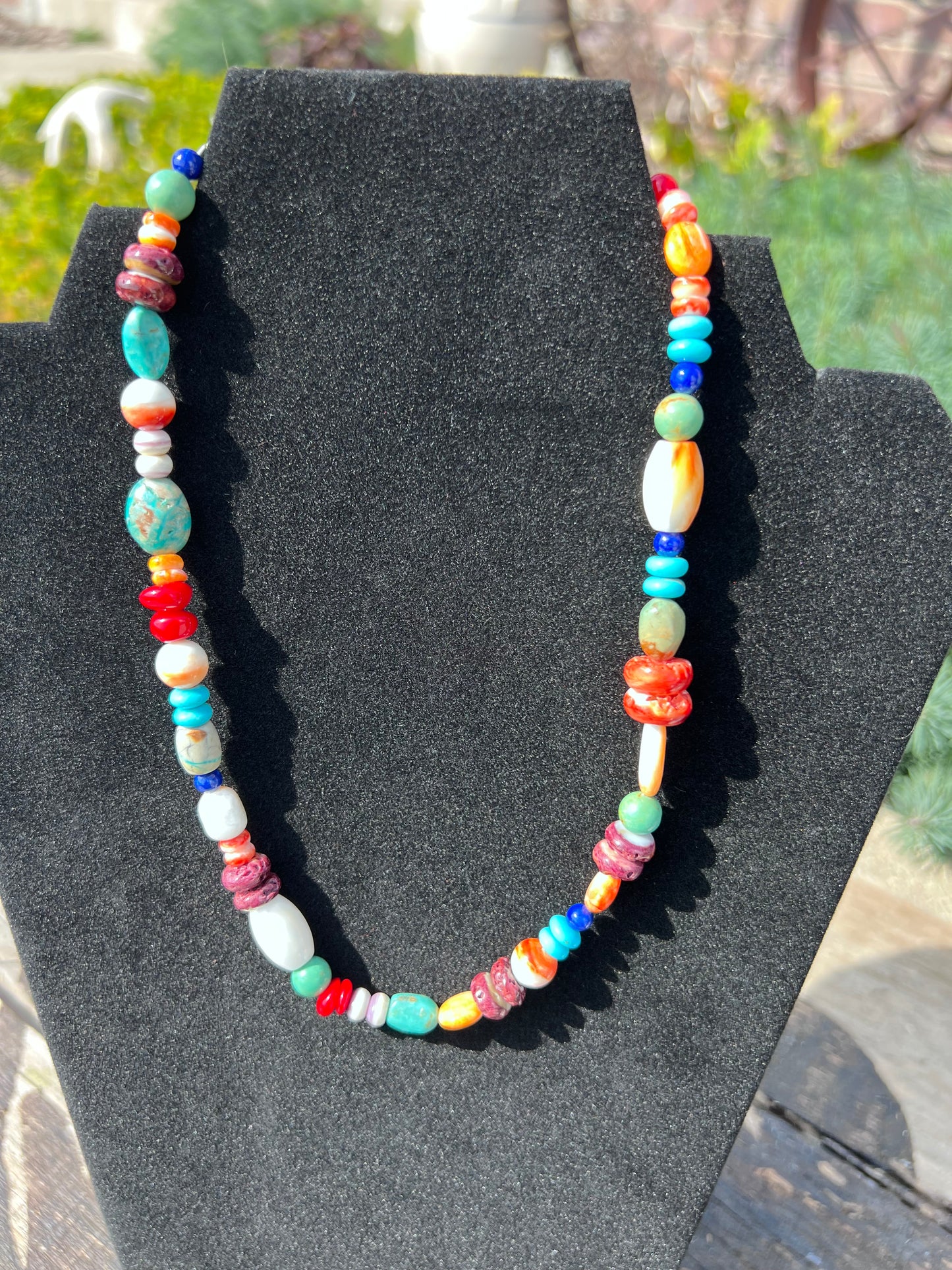 Chunky Lapis, Spiny Oyster, Wampum Shell, Turquoise & Coral Necklace 16-18β