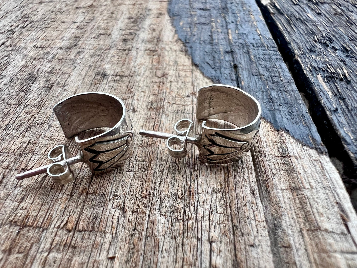 Native American Handmade by Felicia Etcitty Stamped Hoops 1/2β