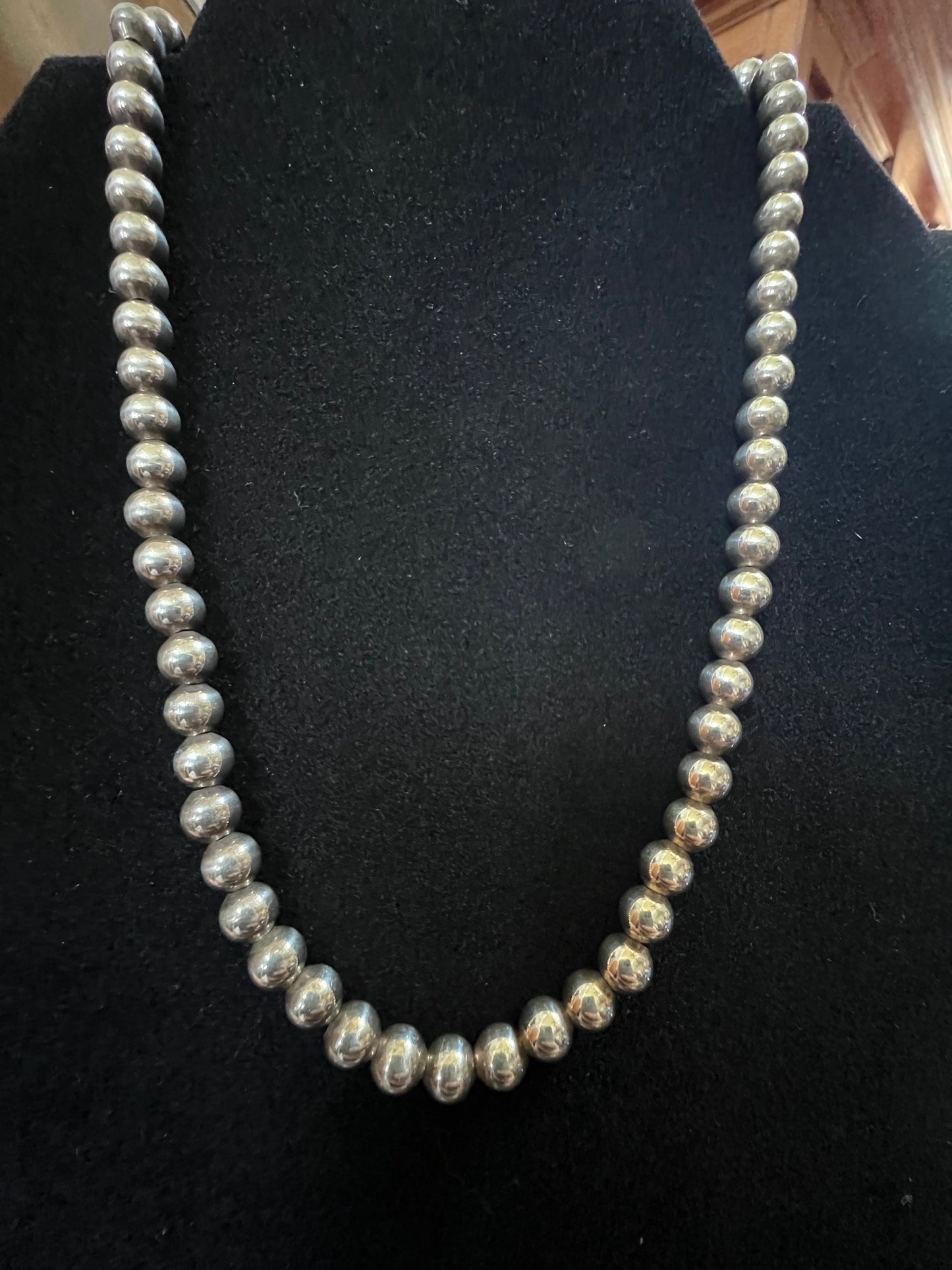 Vintage Sterling Silver 6mm Bead Necklace 15.5”