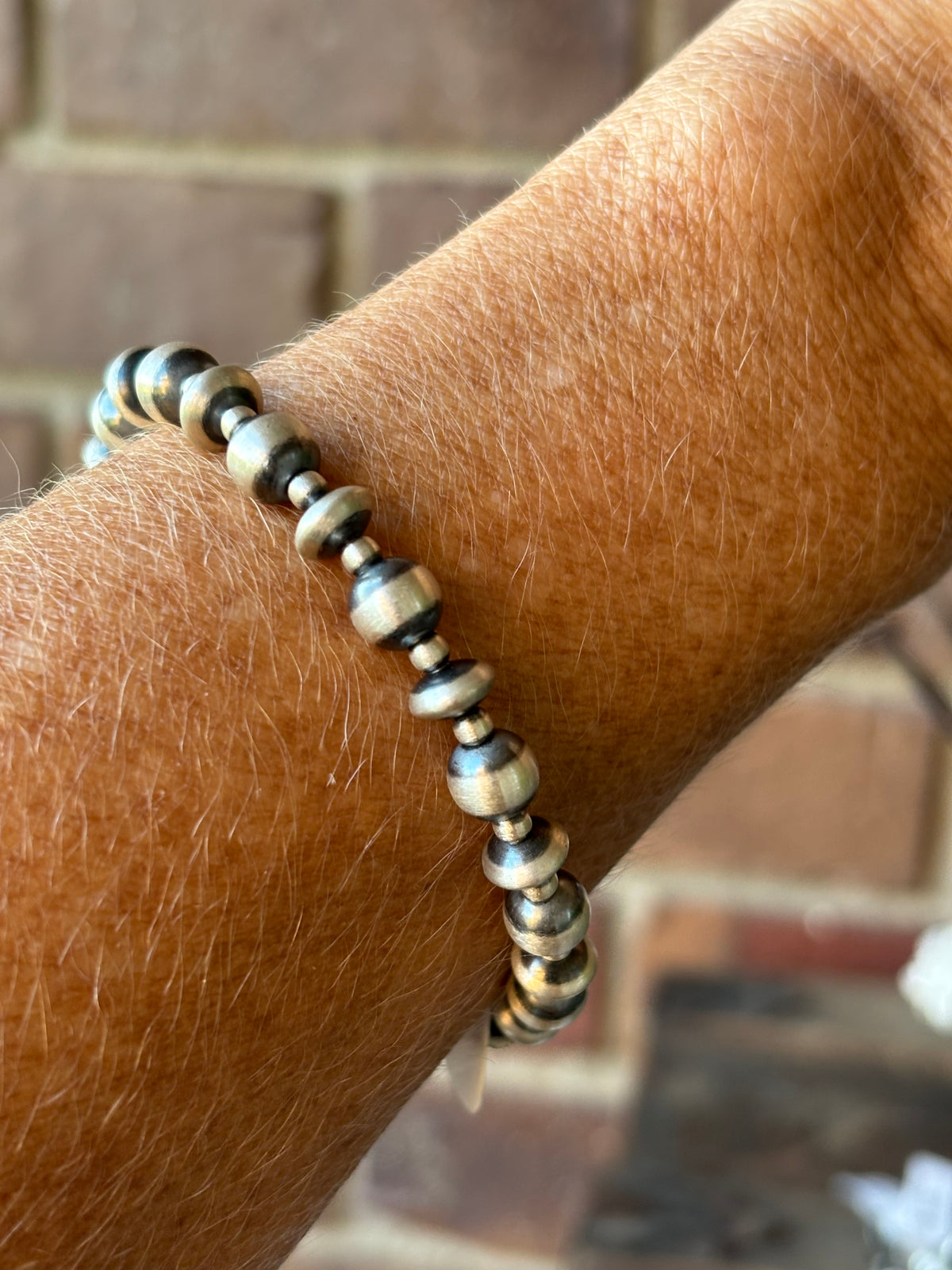 Sterling Silver Saucer & Round 3-8mm Bead Stretch Bracelet 7β