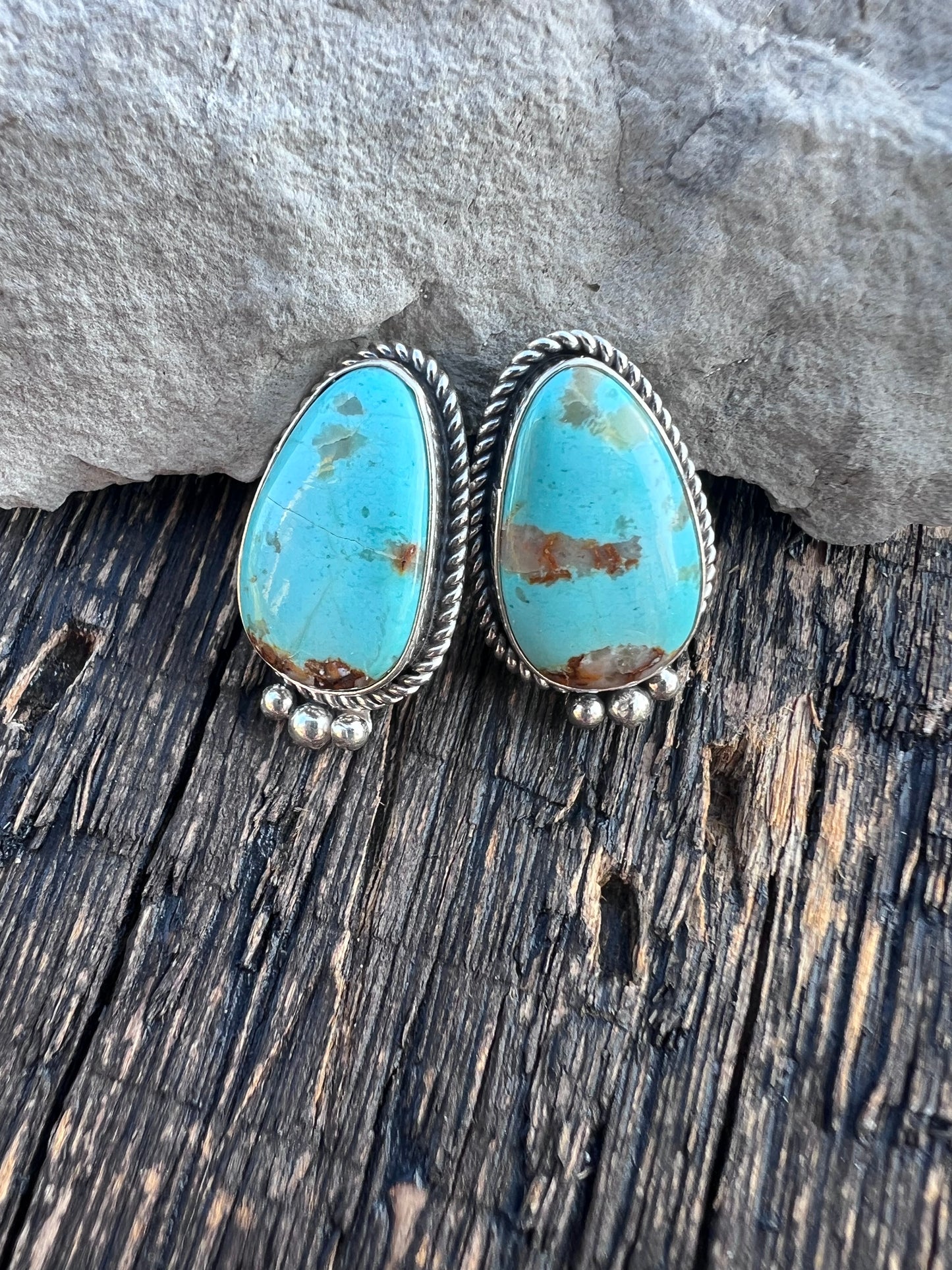 Native American Handmade Turquoise & Sterling Post Earrings 1β