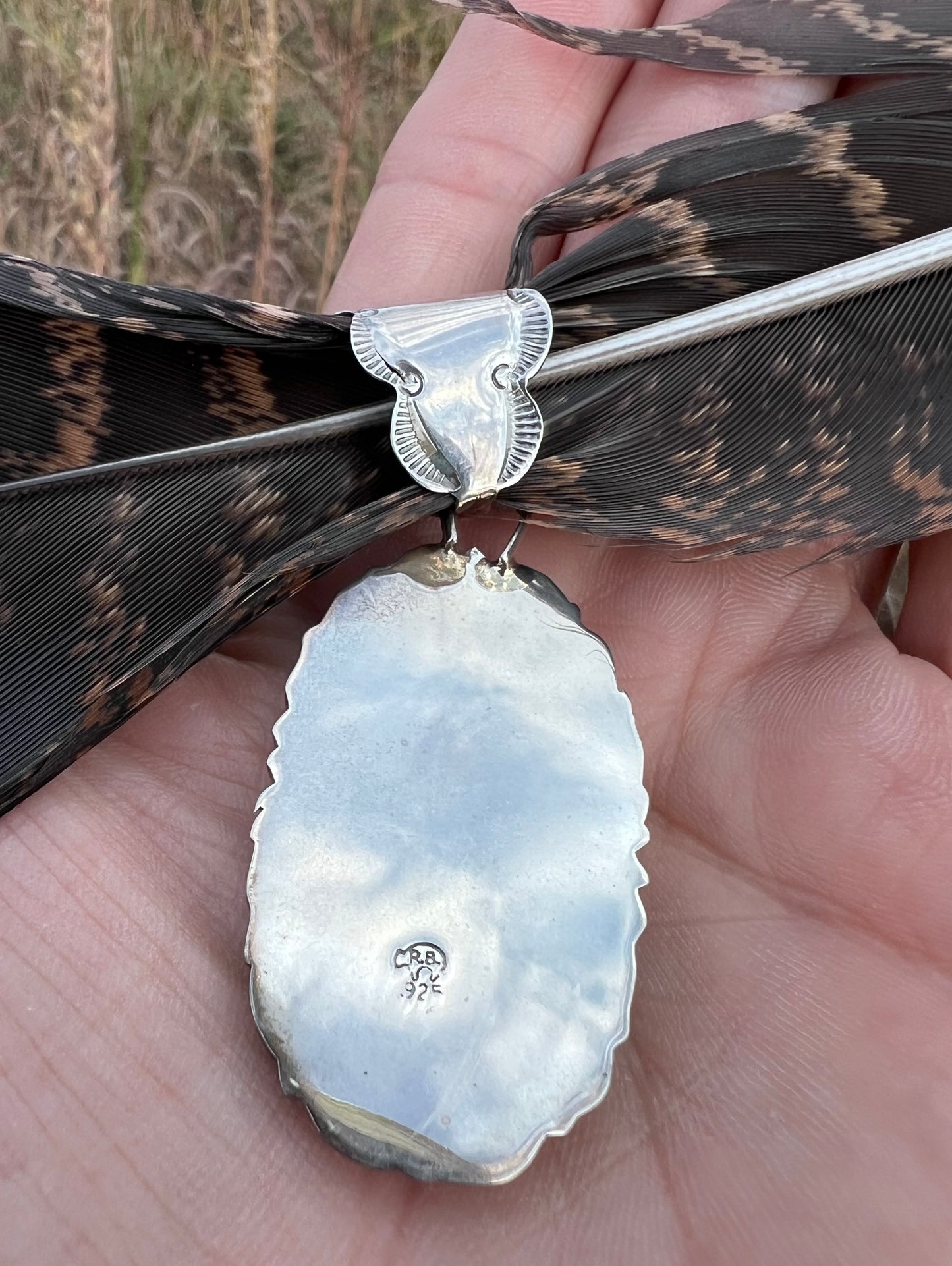 Handmade by Running Bear. Sterling & Kingman Turquoise Pendant