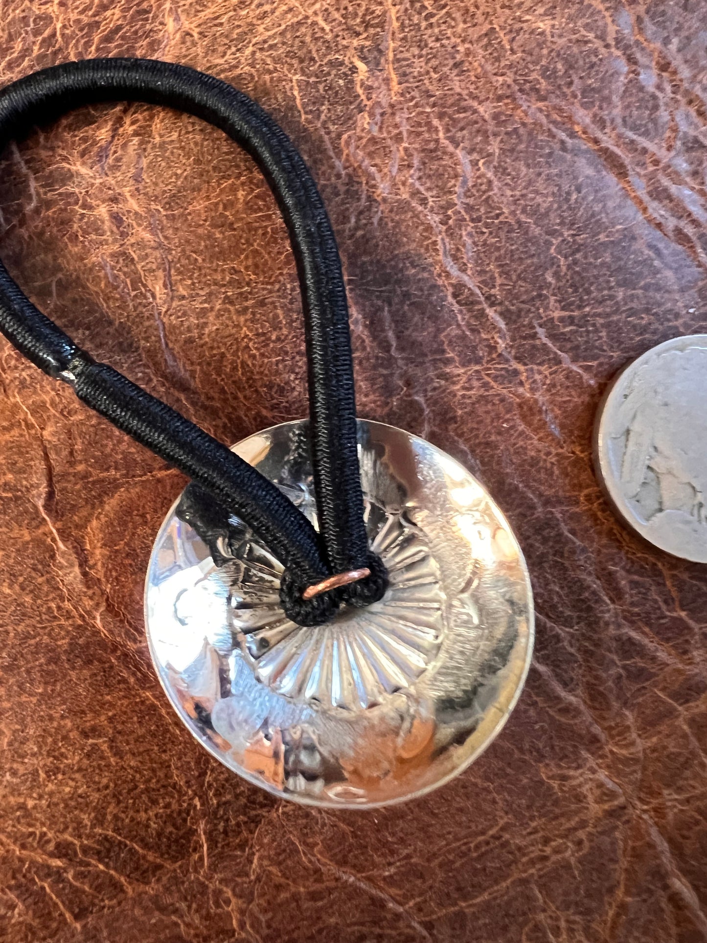 Handmade by Sally Shirly Sterling Silver Stamped Concho Hair-tie 1 1/8β