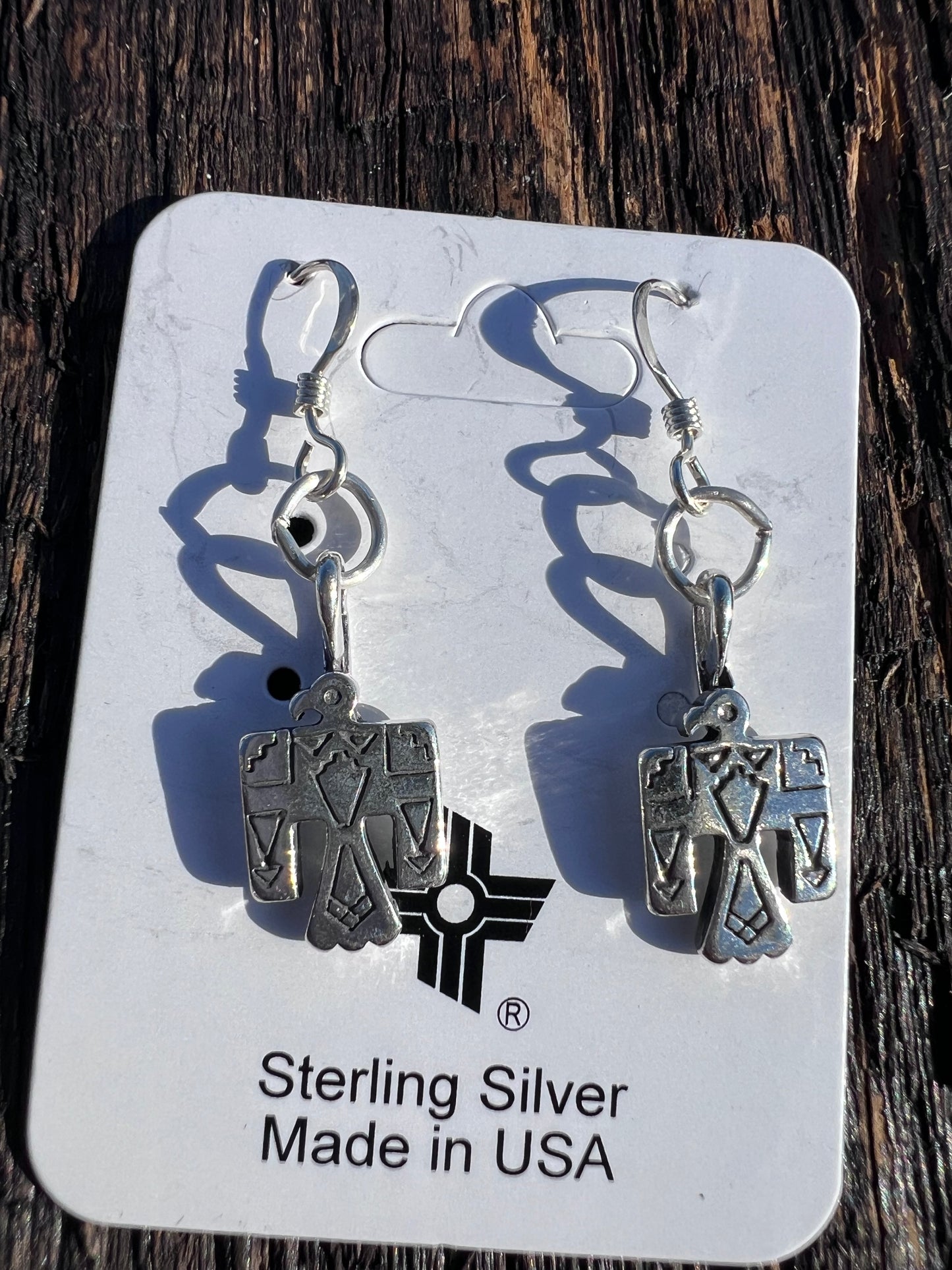 Sterling Silver Box Chain Thunderbird Necklace 15β & Dangle Earrings 1 3/8β Set