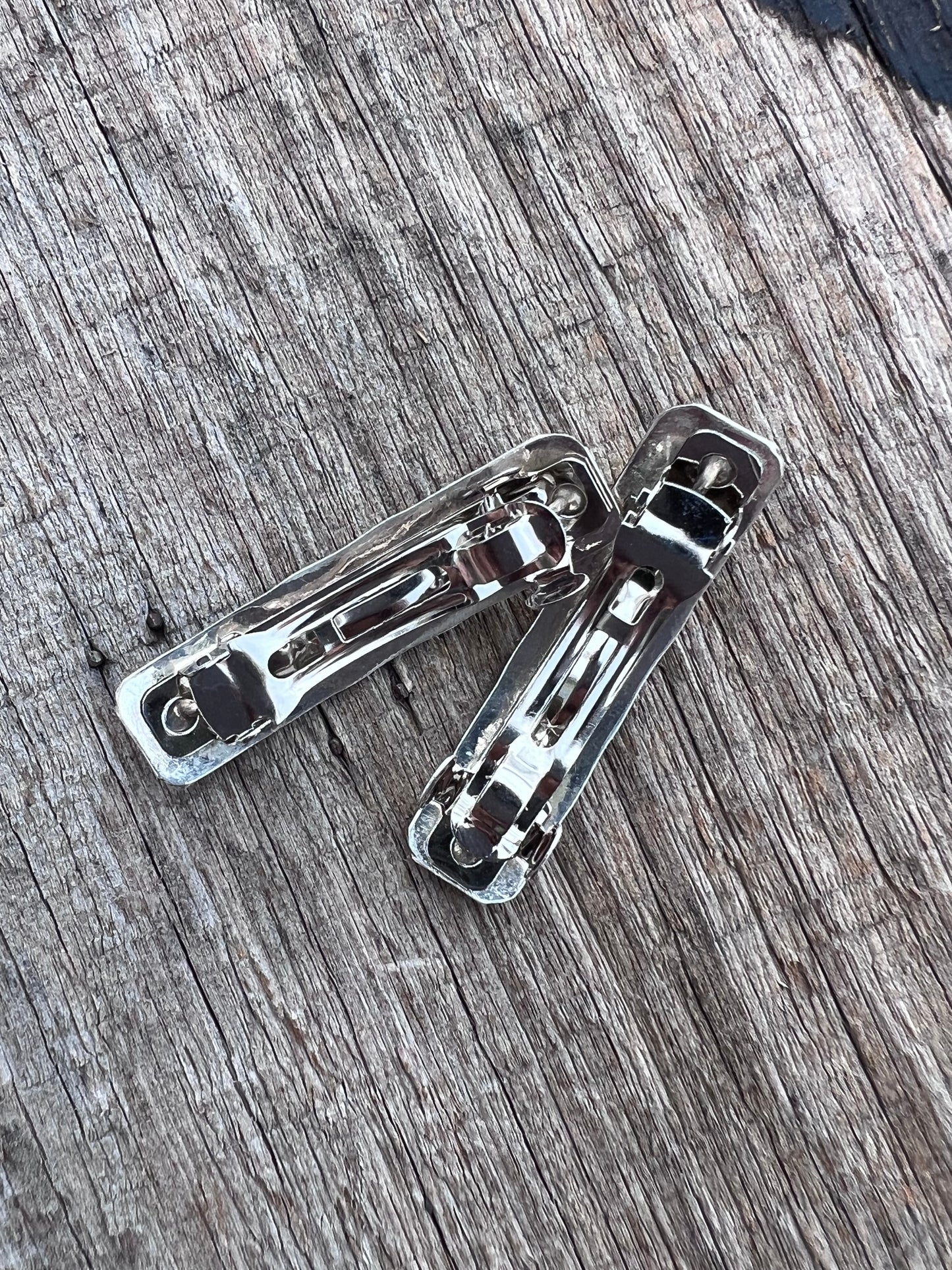 Native American Handmade by Bertha Begay- Sterling Silver Stamped Barrette Set 1.75” x 3/8”