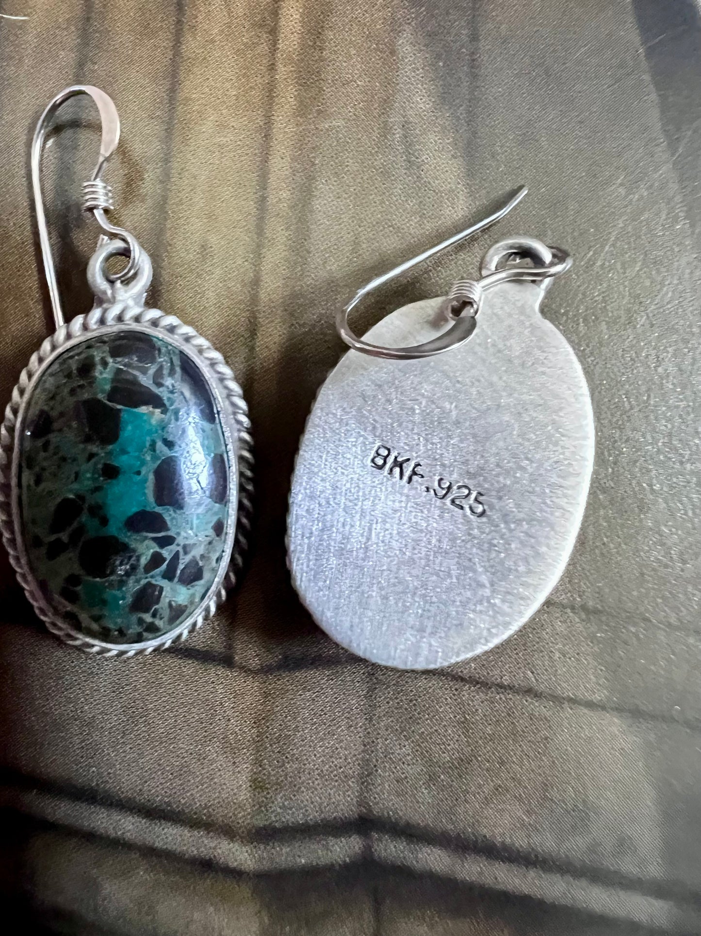 Native American Navajo Handmade Sterling & Carico Lake Turquoise Dangle Earrings 1.5β
