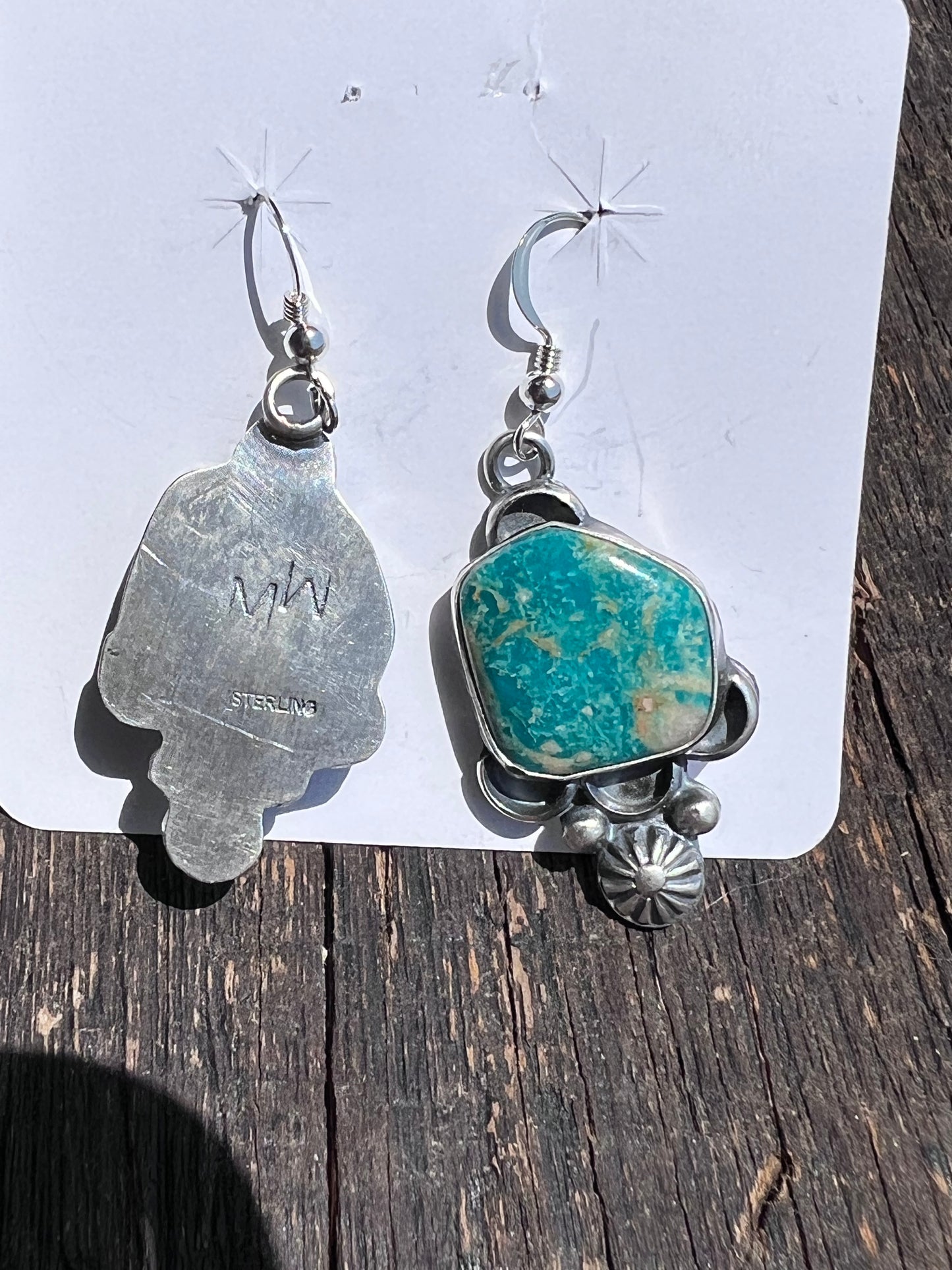 Native Navajo Handmade by Miranda Willie. Sterling & Fox Turquoise Dangle Earrings 2"