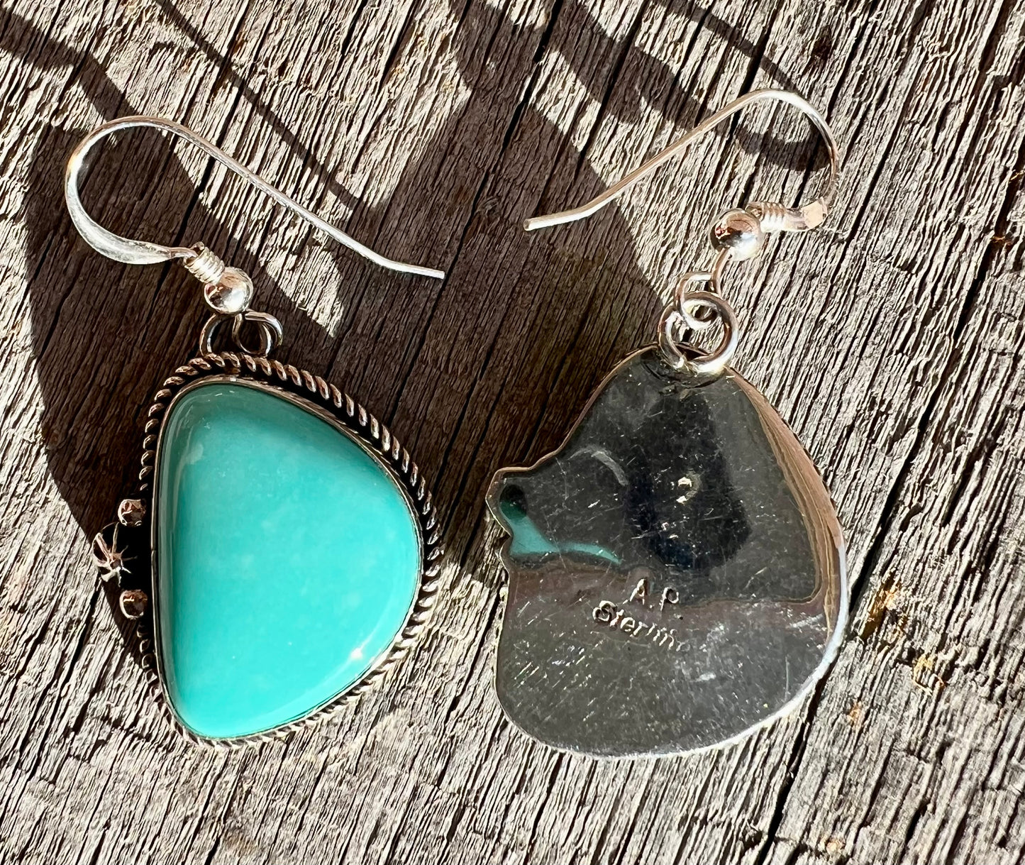 Sonoran Turquoise & Sterling Silver Dangle Earrings. Navajo Handmade by Antoinette Platero