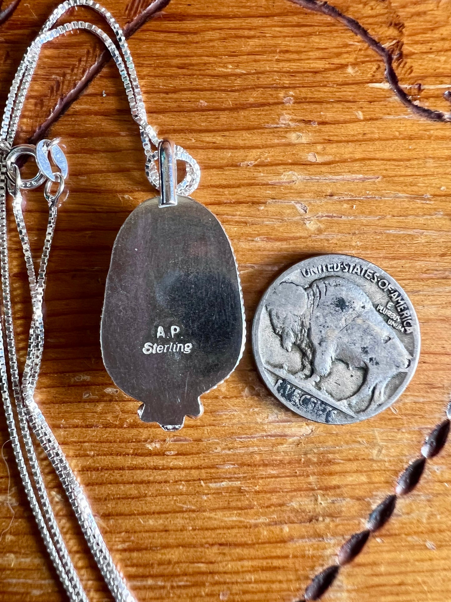 Handmade Sterling & Carico Lake Turquoise Pendant w/ 16” Sterling Box Chain