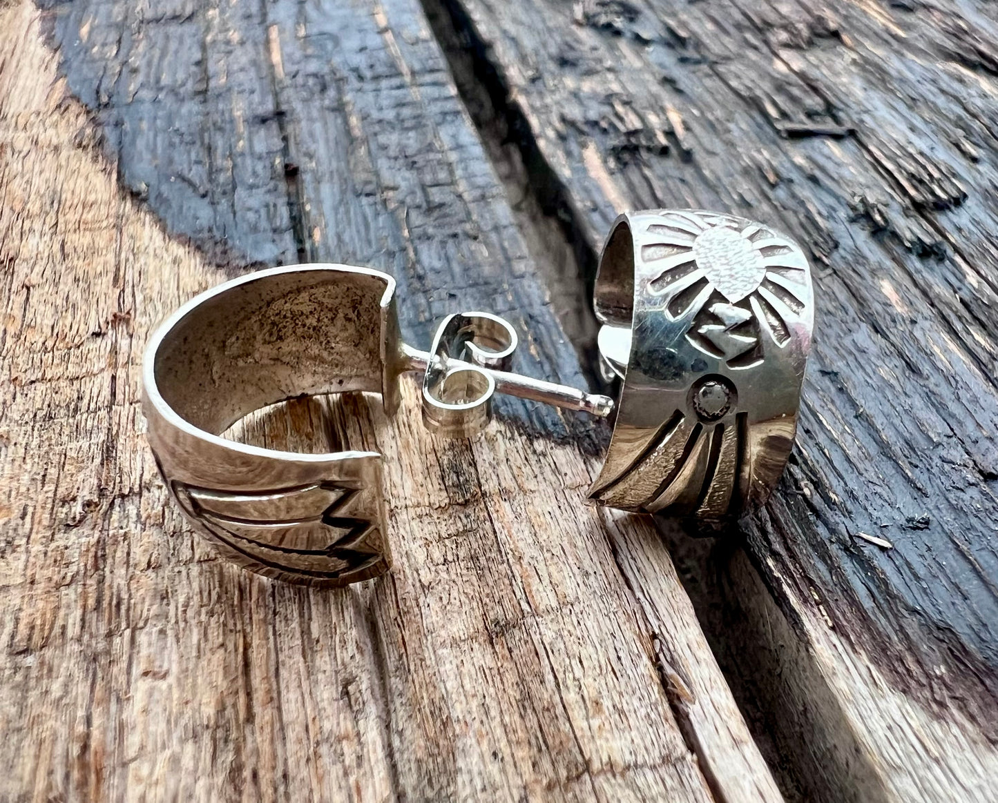 Native American Handmade by Felicia Etcitty Stamped Hoops 1/2β