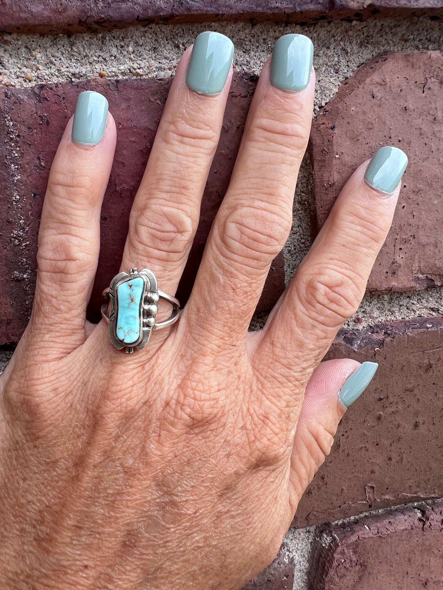 Vintage Native American Handmade Dry Creek Turquoise & Sterling Ring Sz 7