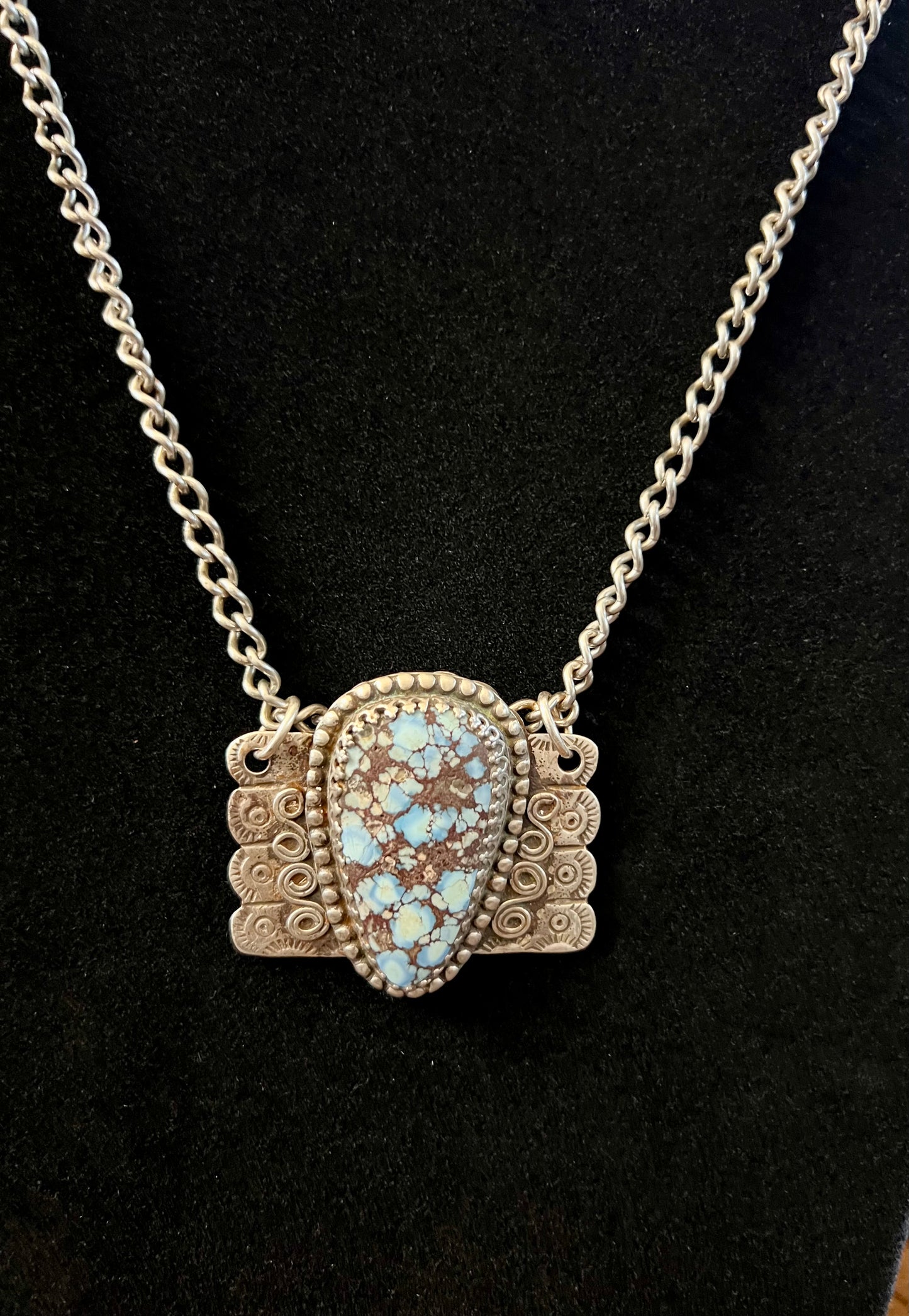 GORGEOUS Golden Hills Turquoise & Sterling Reversible Pendant with Cactus Design on a Heavy Sterling Chain Necklace - Handmade by Kathy Sands!!!!!