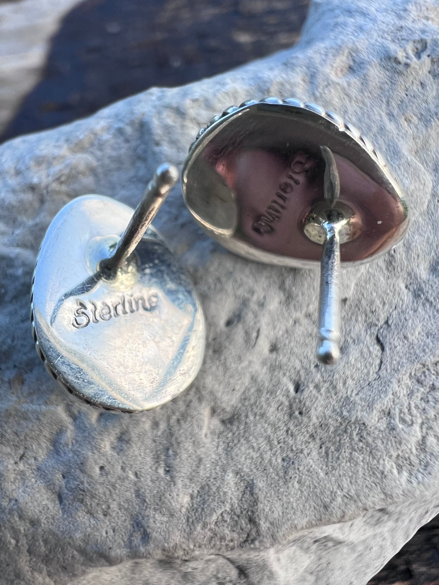 Navajo Handmade Sterling & Tyrone Turquoise Post Earrings 1/2β