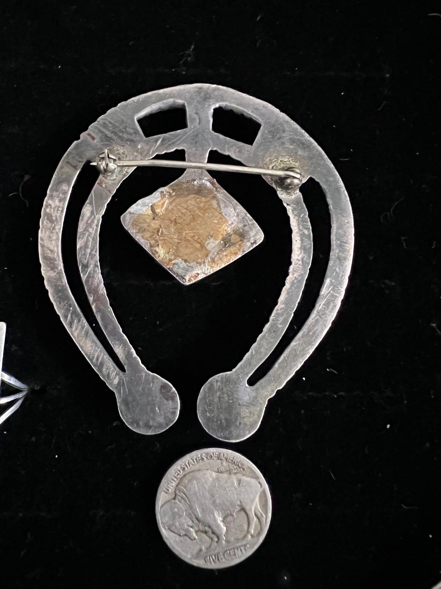 Vintage Navajo Handmade Sterling & Turquoise Naja Pin