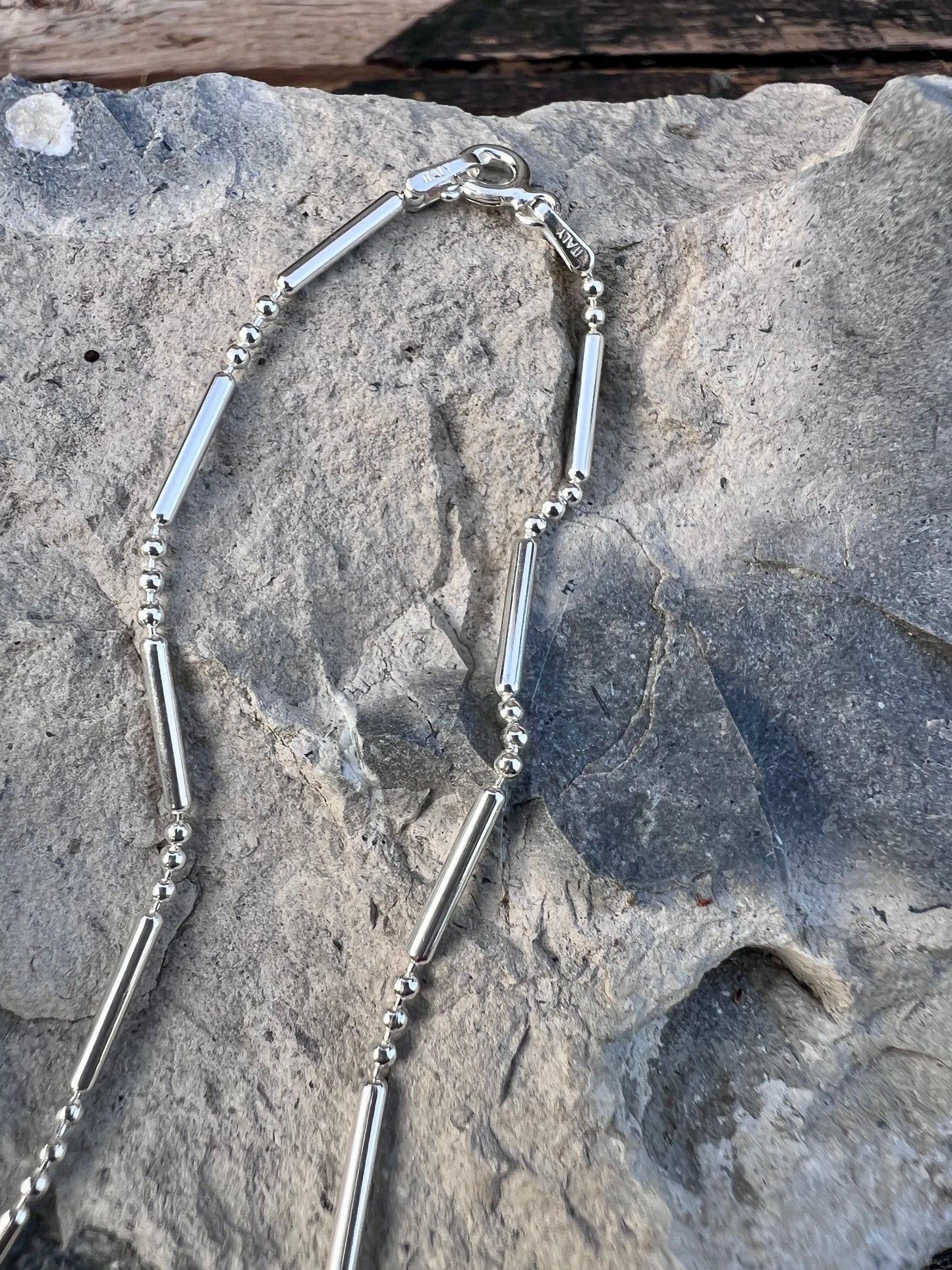 Sterling Silver (made in Italy) High-shine 3+1 Bead Necklace 18”