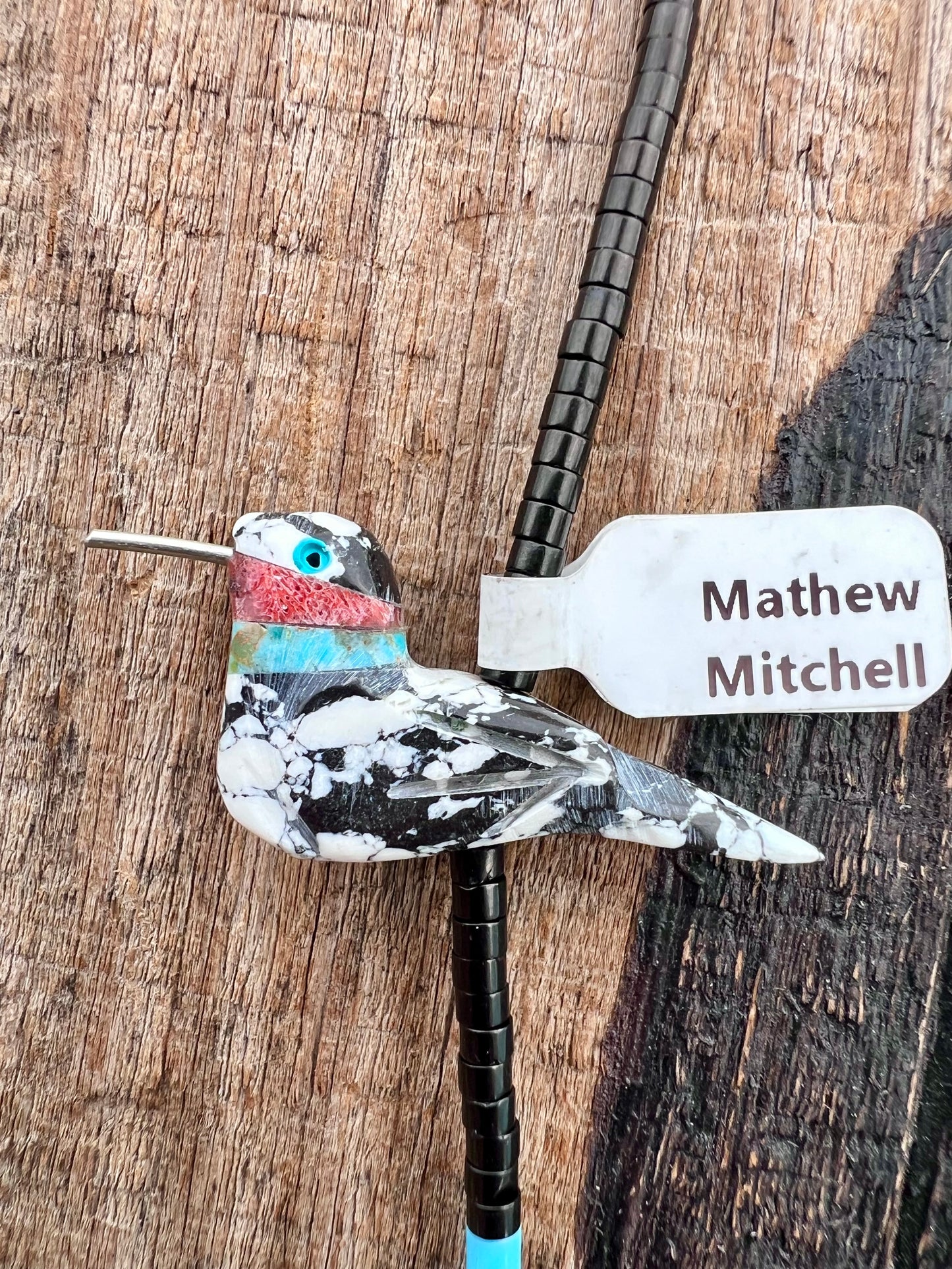 Matthew Mitchell Handmade White Buffalo Humming Bird Fetish Earrings & Necklace 25β