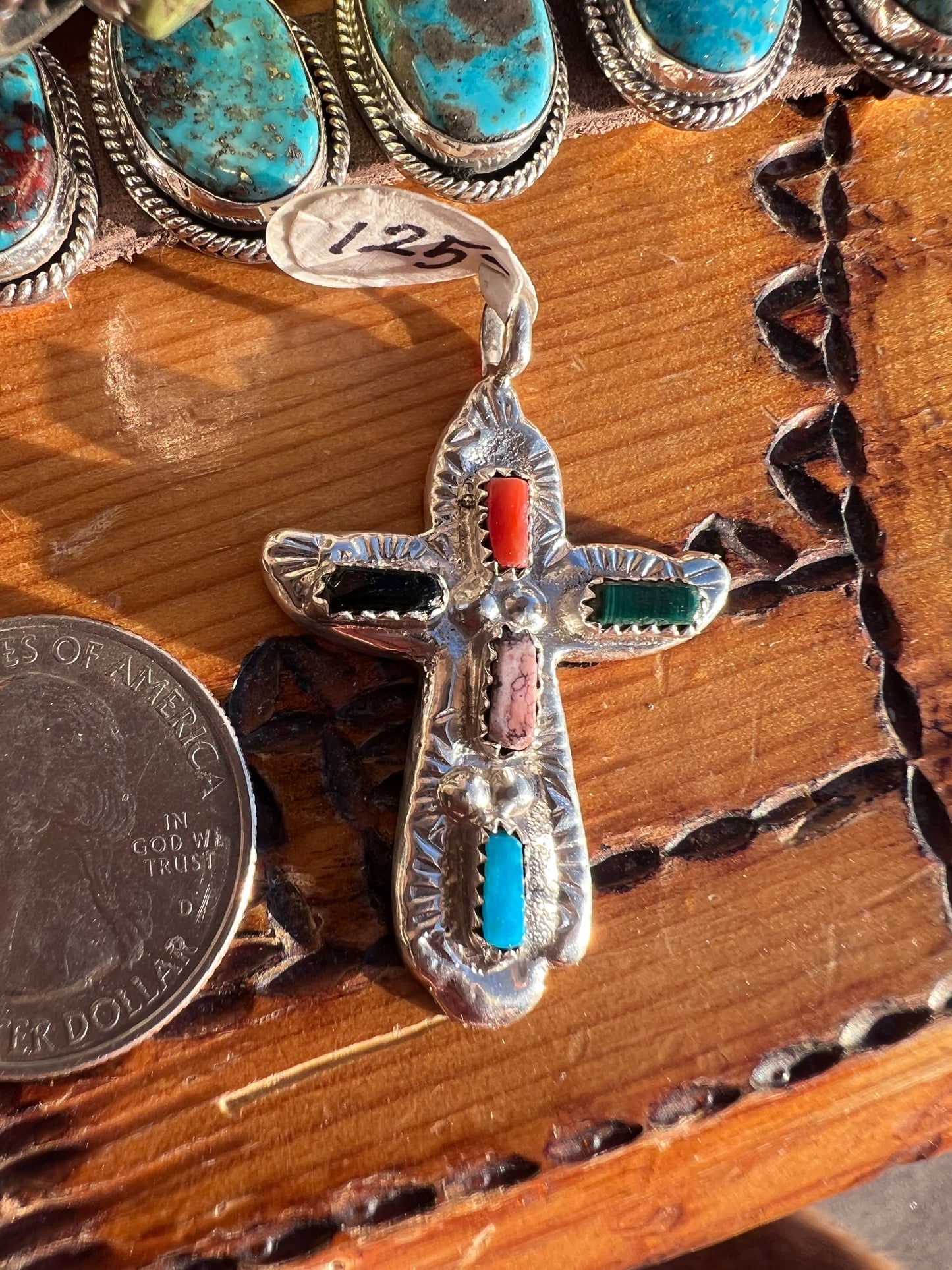 Navajo Handmade Sterling Multi-stone Cross Pendant