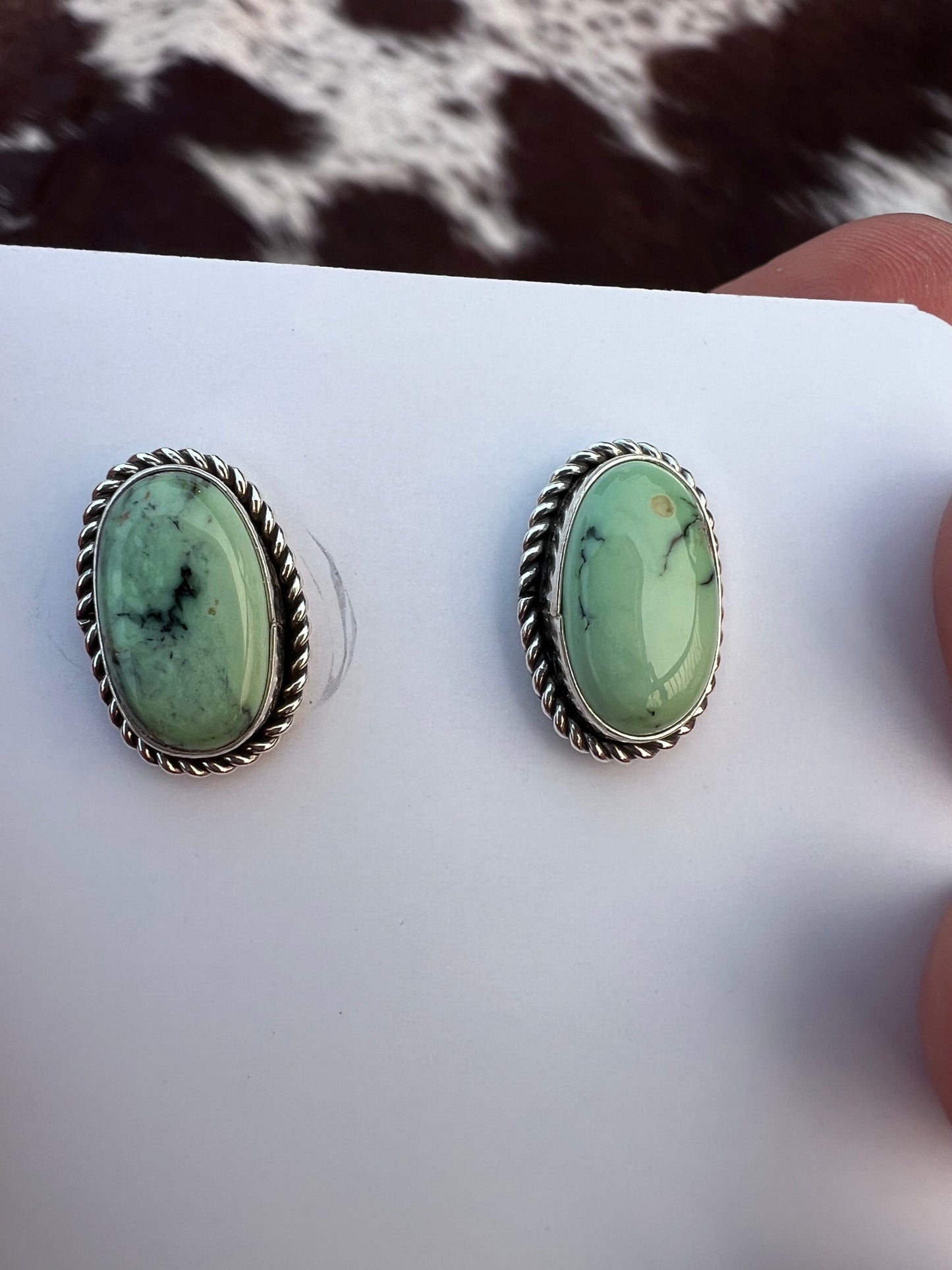 Native American Handmade Sterling & New Lander Variscite Post Earrings .6βx.4β