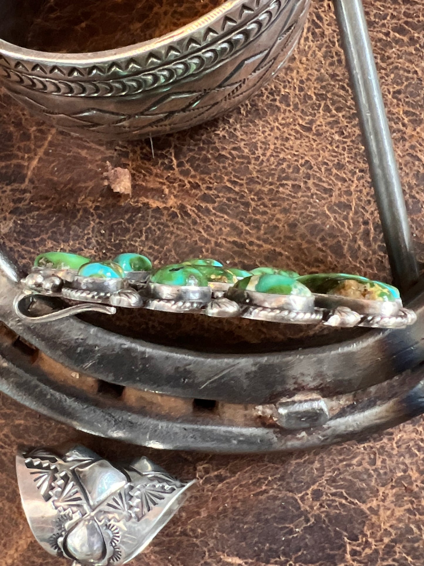 Handmade by Tyler Brown- Statement Piece!! Sonoran Gold Turquoise & Sterling Cluster Pendant Bale & Shepherds Hook