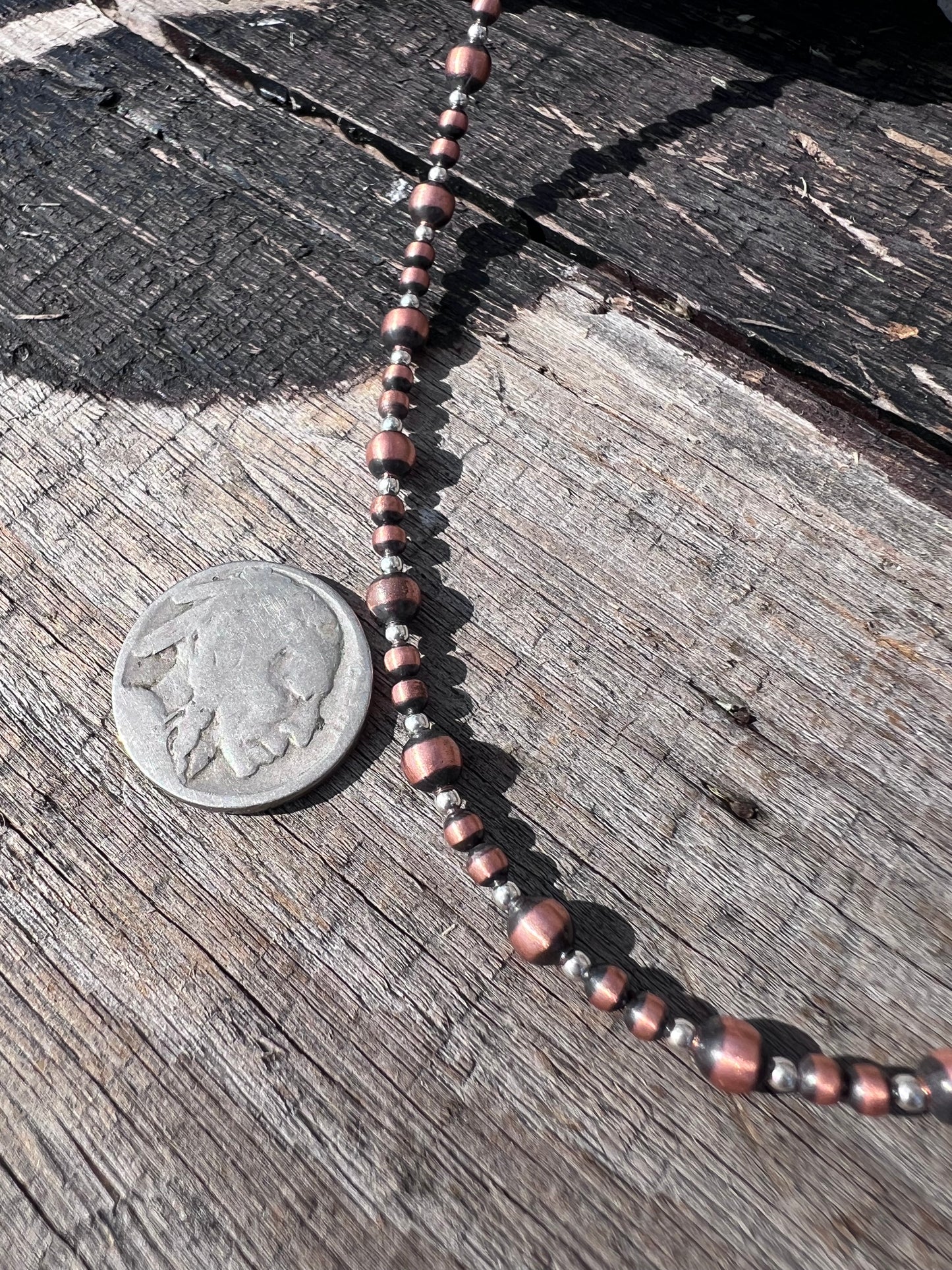 Sterling & Oxidized Copper Bead 2-4mm Necklace 14-15.5β & Bracelet 7-7.5β Set