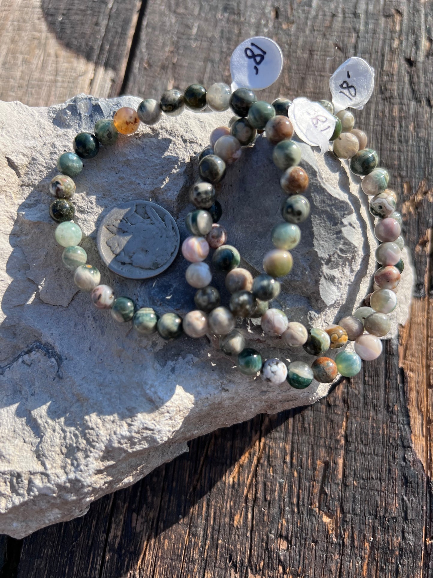 Arizona Agate Round 6mm Bead Stretch Bracelet Sz 7 (Set of 3)