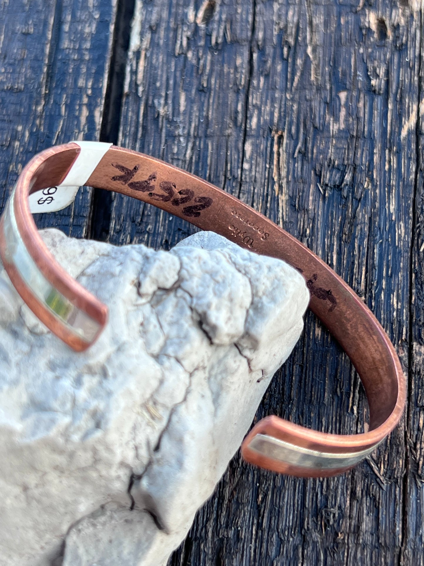 Native American Handmade by Wylie Secatero Copper & Stamped Sterling Cuff Sz 6.75β