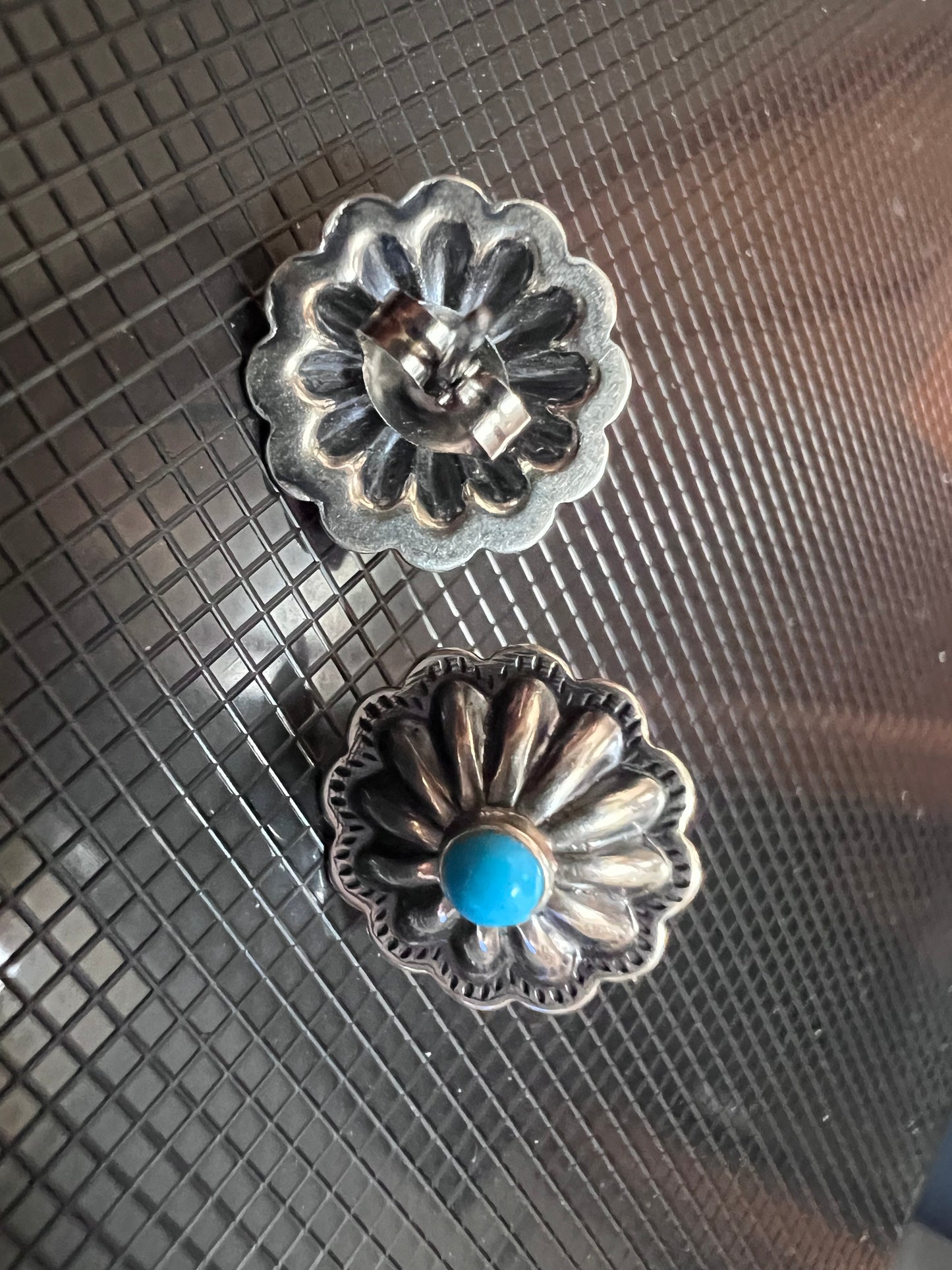 Southwest Sterling & Turquoise Concho Post Earrings 1/2β