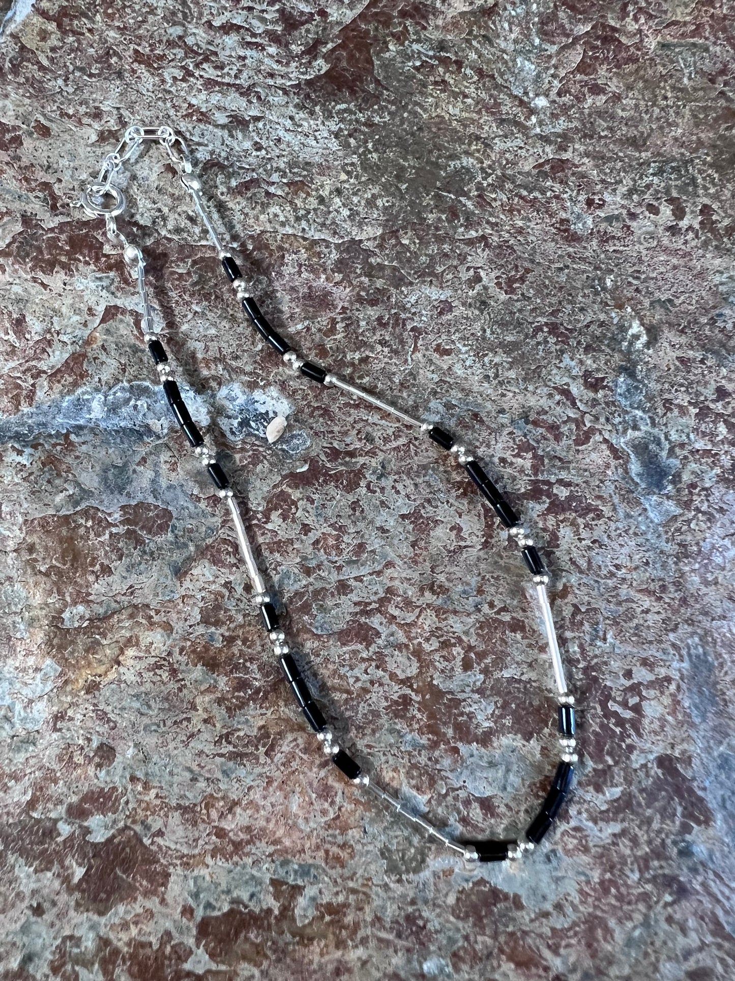 Southwest Handmade Sterling & Onyx Dangle Earrings, Wrist & Ankle Bracelet Set