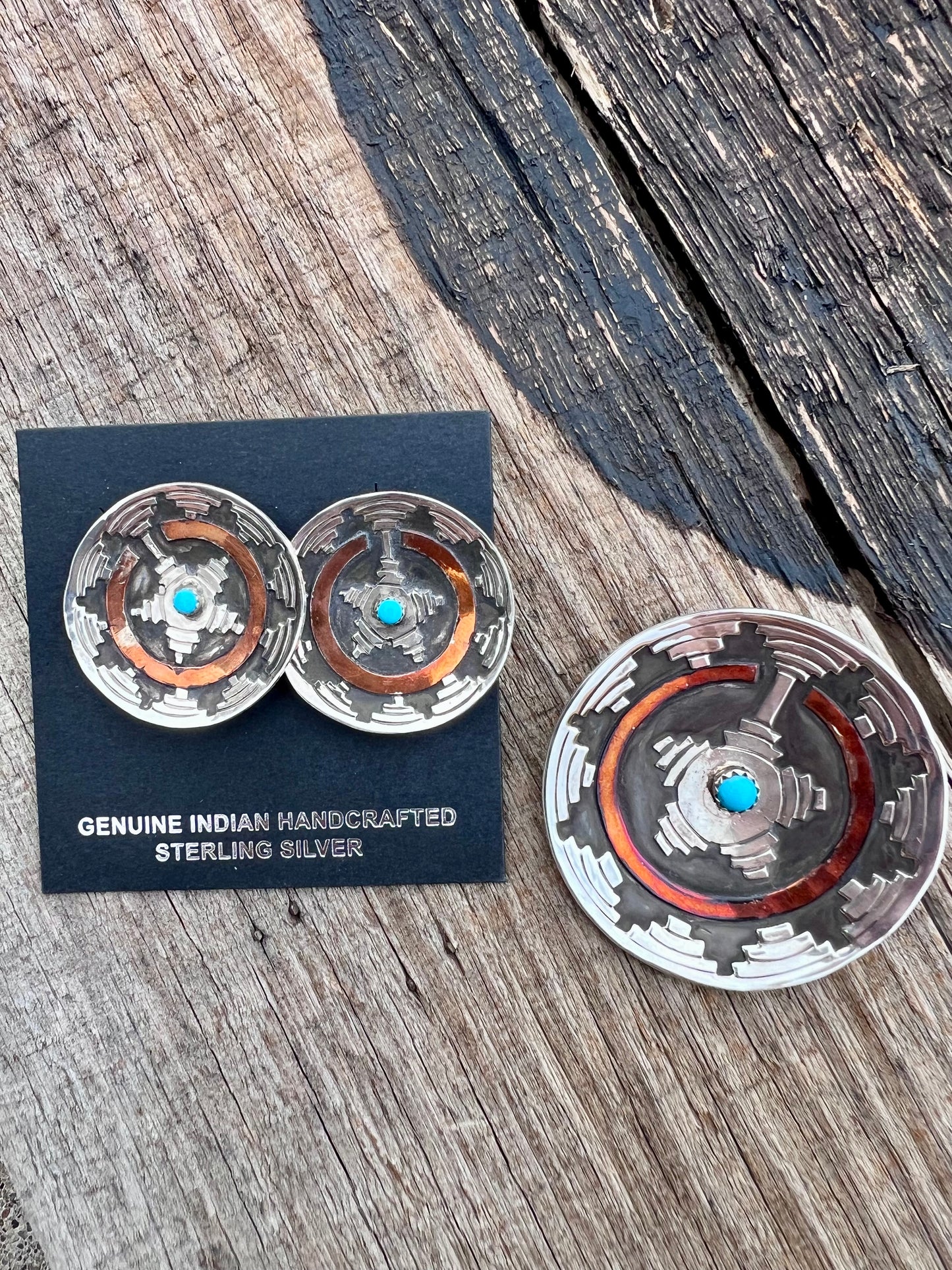 Vintage Native American Handmade by P. Morgan- Sterling & Turquoise Basket Post Earrings & Pendant/Pin Set