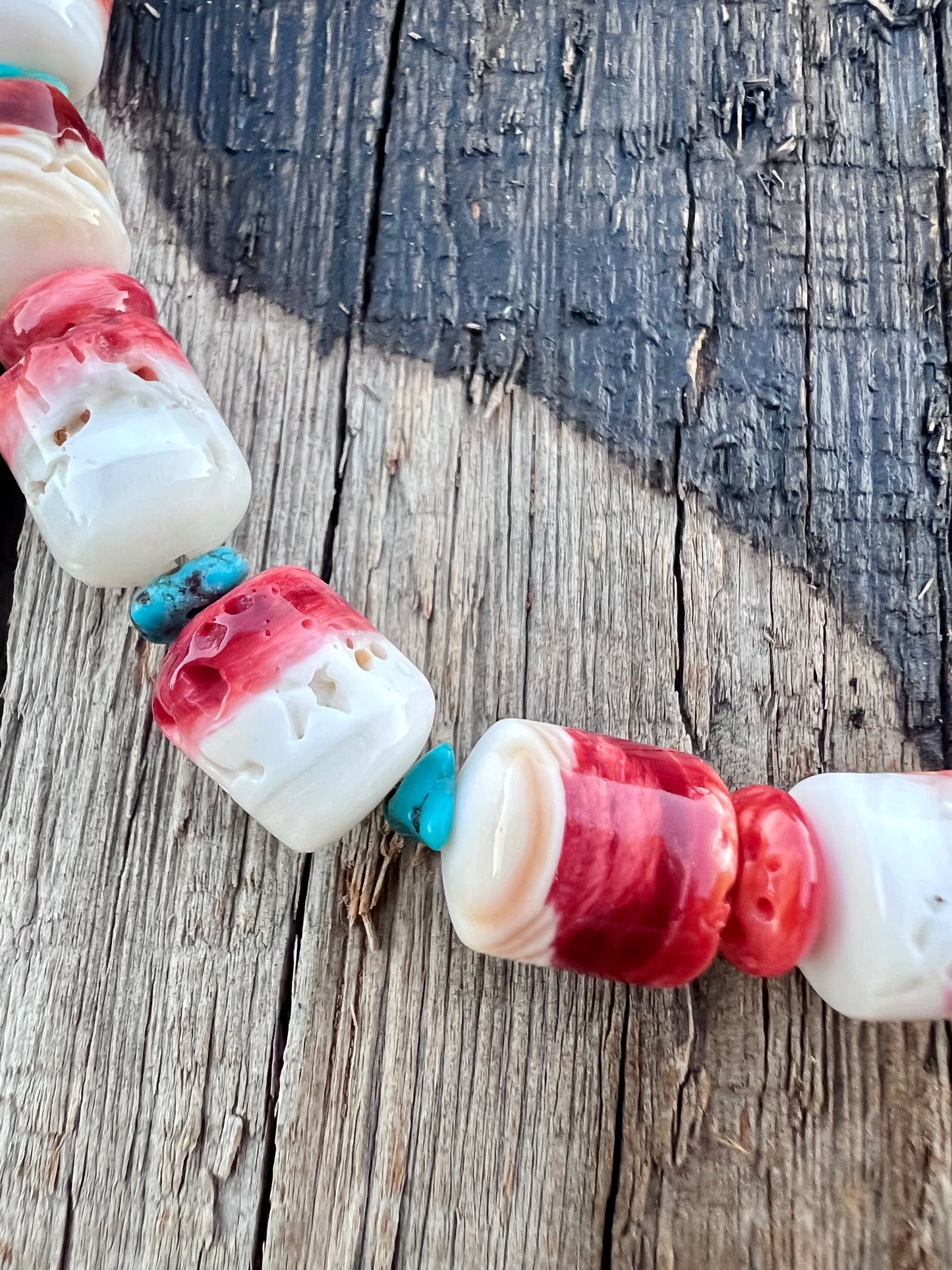 Orange/Red Spiny Oyster & Turquoise Necklace 19.5”