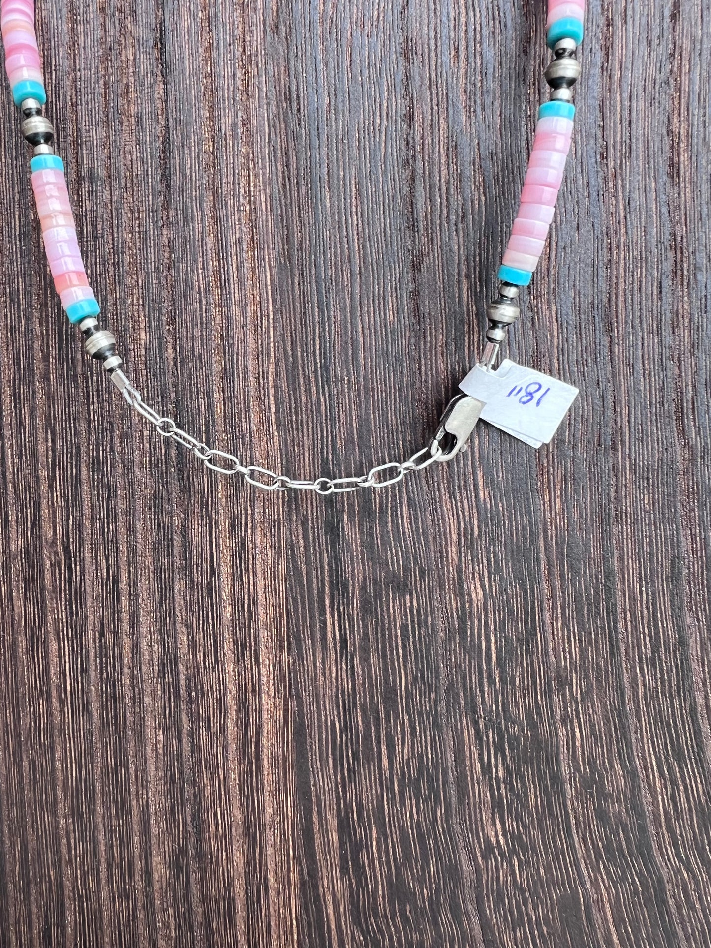 Southwest Sterling, Pink Conch & Turquoise Heishi Necklace & Earring Set