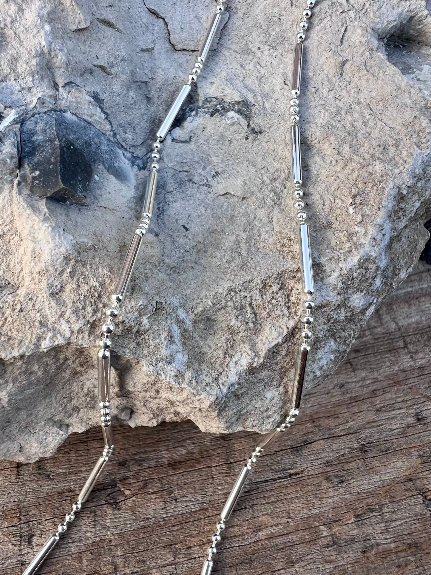 Sterling Silver (made in Italy) High-shine 3+1 Bead Necklace 18”