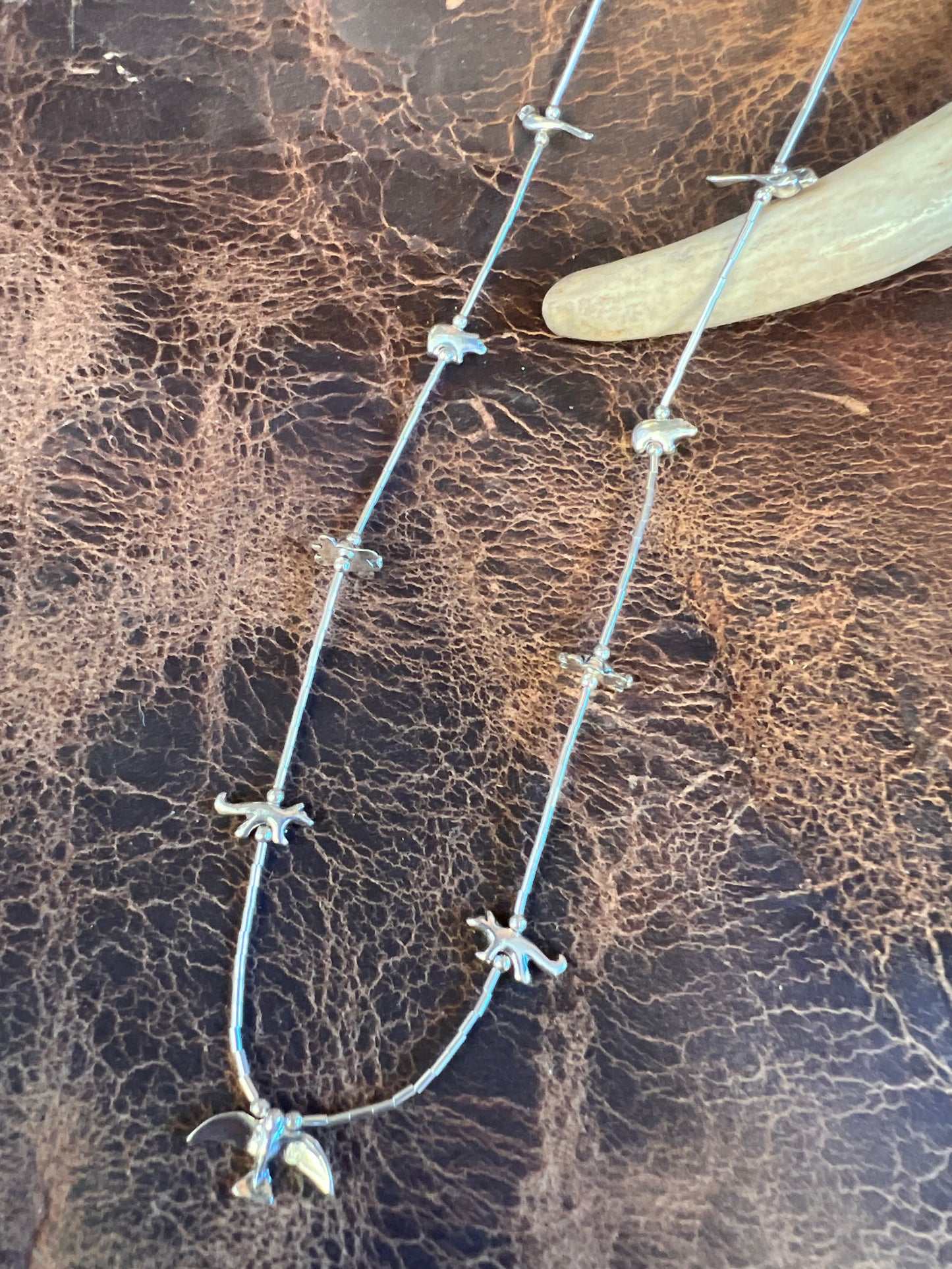 Southwest Sterling Silver Heishi & Fetish Animal Necklace 18β