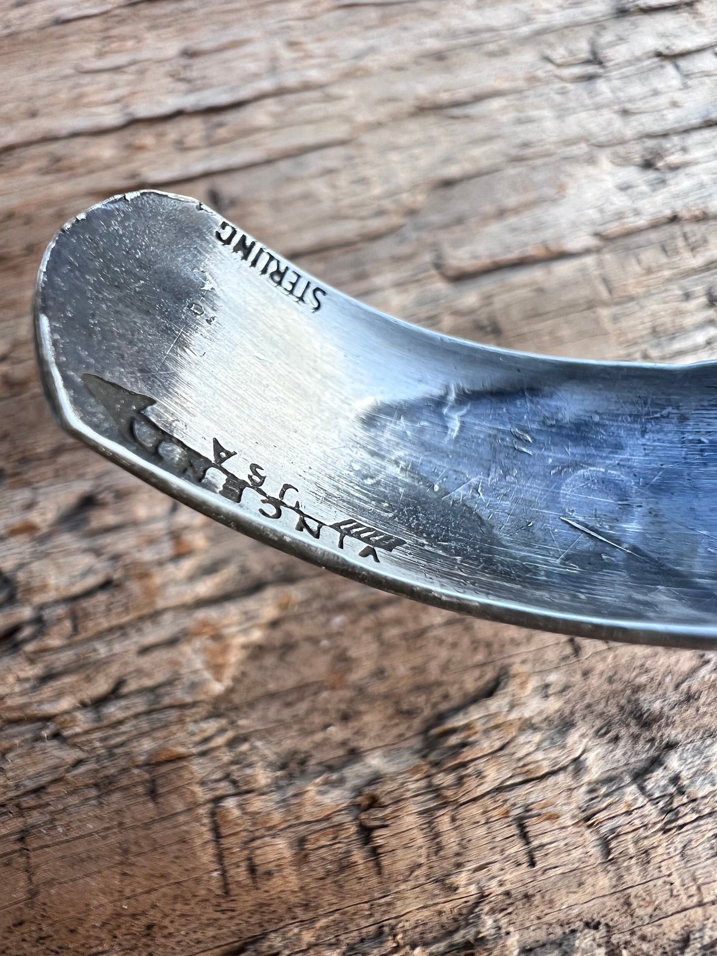 Native American Handmade by Vincent Platero- Sterling Stamped Cuff Sz 7”
