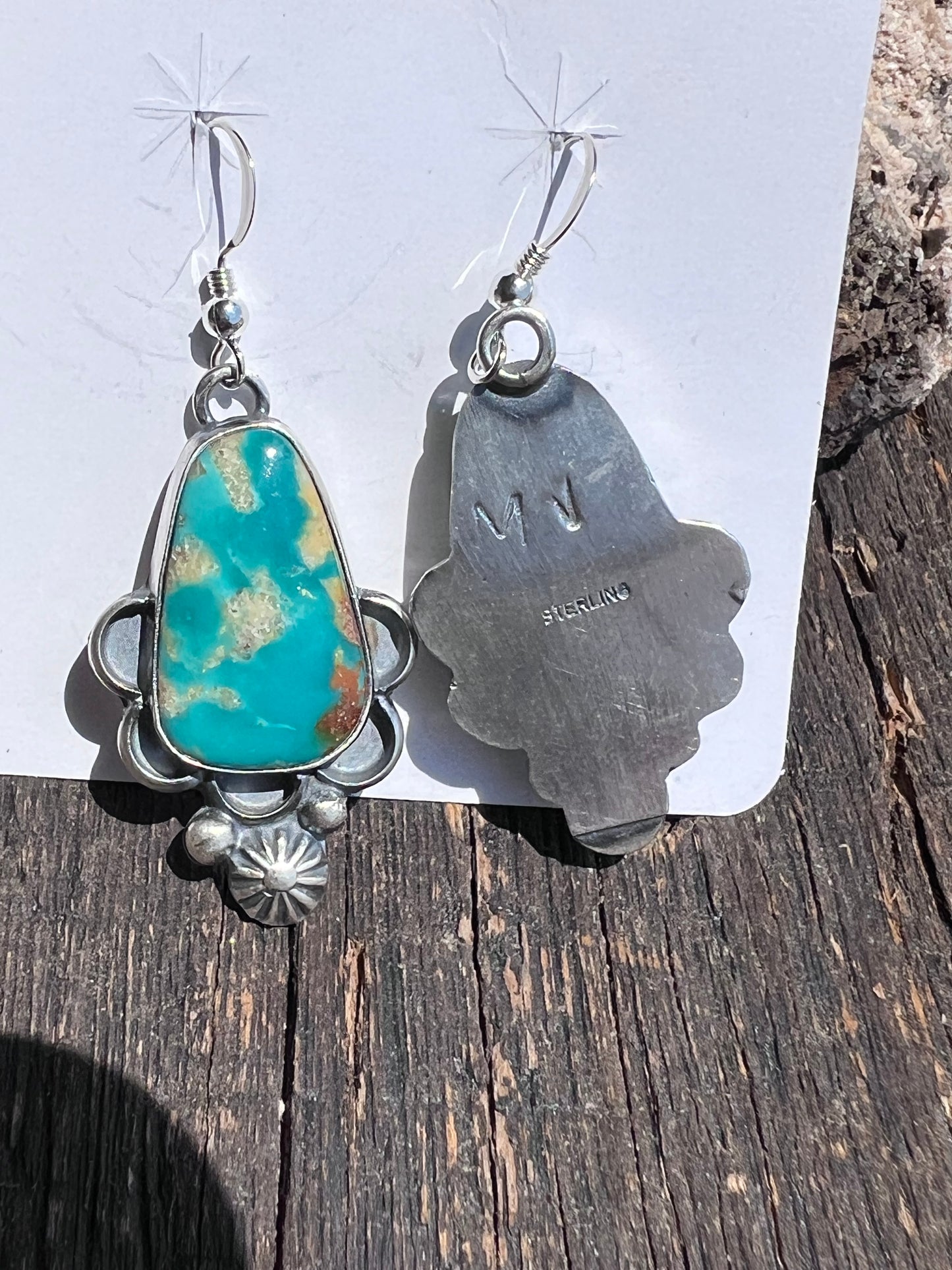 Native Navajo Handmade by Miranda Willie. Fox Turquoise & Sterling Dangle Earrings 2β