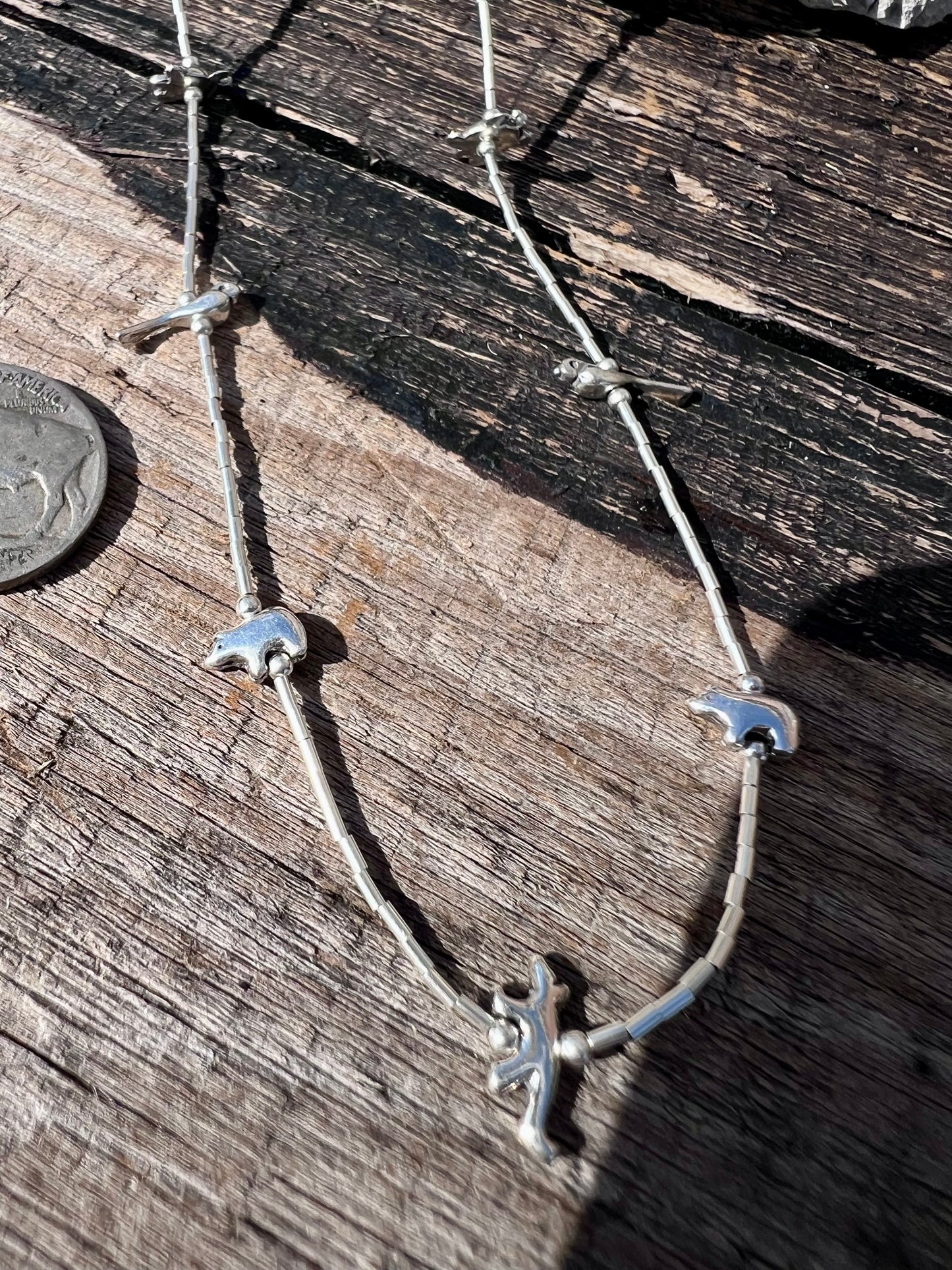 Southwest Sterling Silver Heishi & Fetish Animal Necklace 18ββ