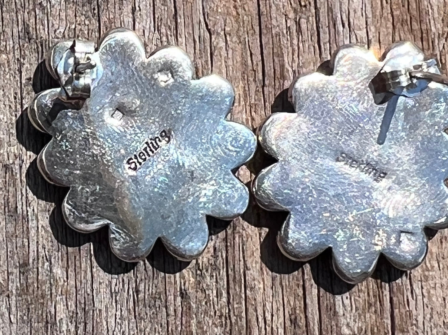 Vintage Handmade Sterling Silver & Spiny Oyster Cluster Post Earrings 1”