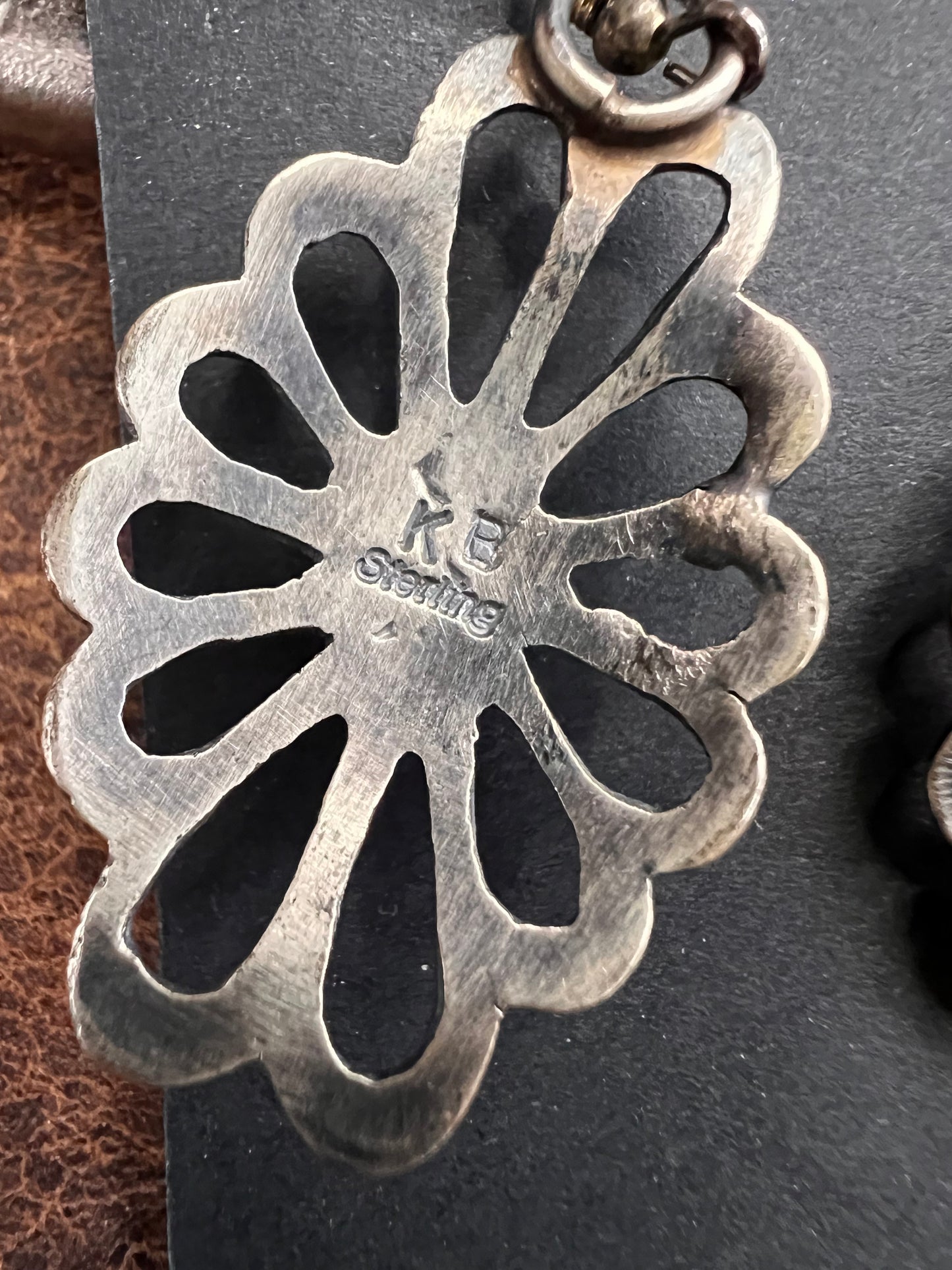 Handmade by Kary Begay. Sterling Silver & Pink Cinch Dangle Earrings