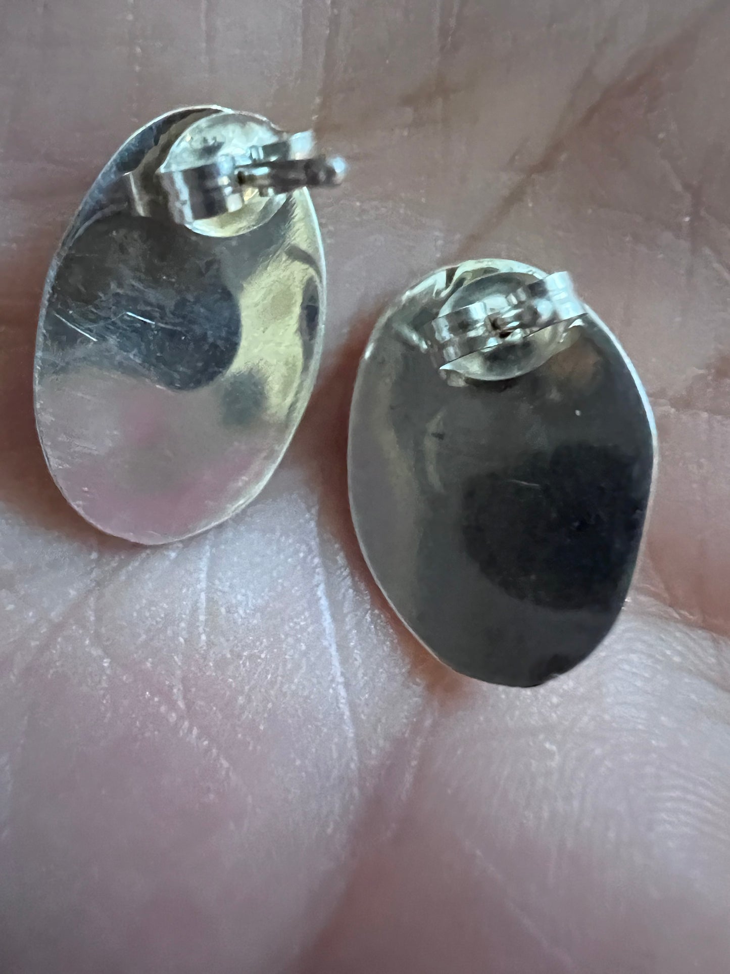 Navajo Handmade Sterling Silver & Turquoise Shadowbox Post Earrings 5/8β