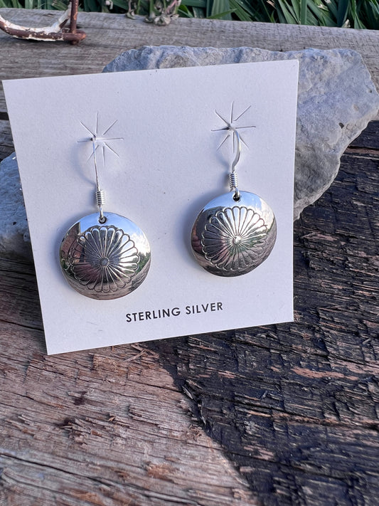 Native American Handmade by Ina Nez - Sterling Silver Dangle Earrings 1 3/8β