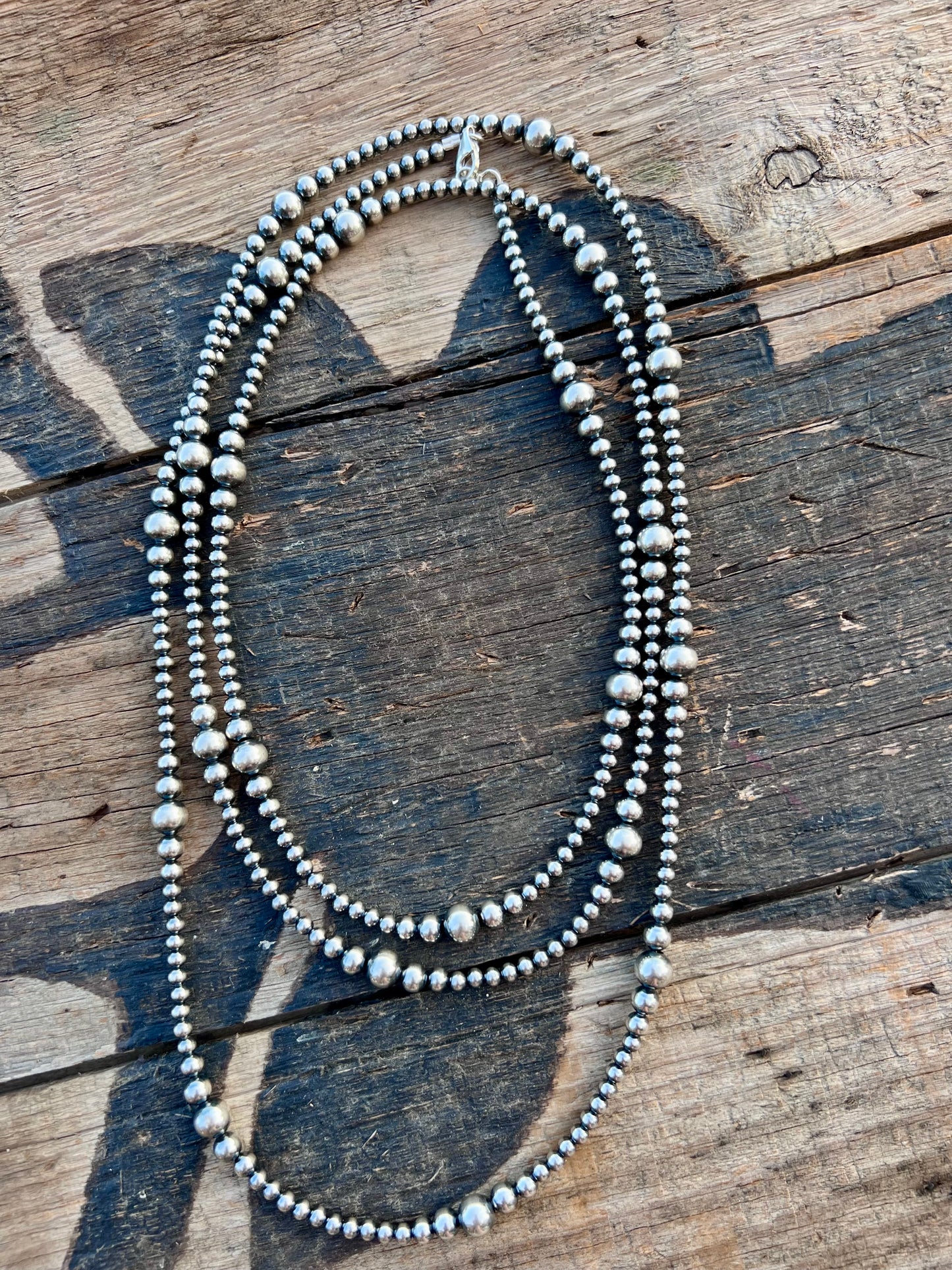 Gorgeous!!! 60” 4-8mm Sterling Silver Bead Necklace