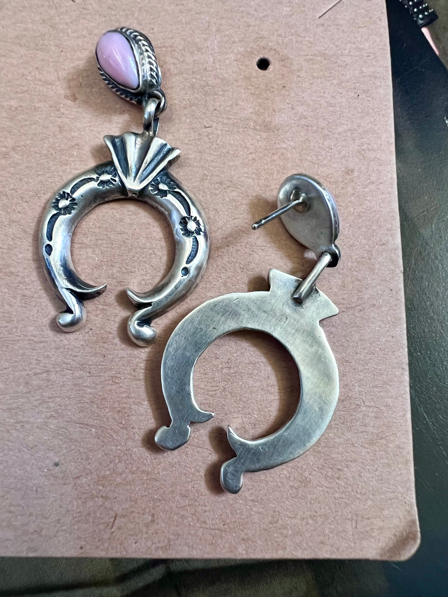 Handmade by Addrienne Gordon Sterling Silver & Pink Conch Post Dangle Earrings