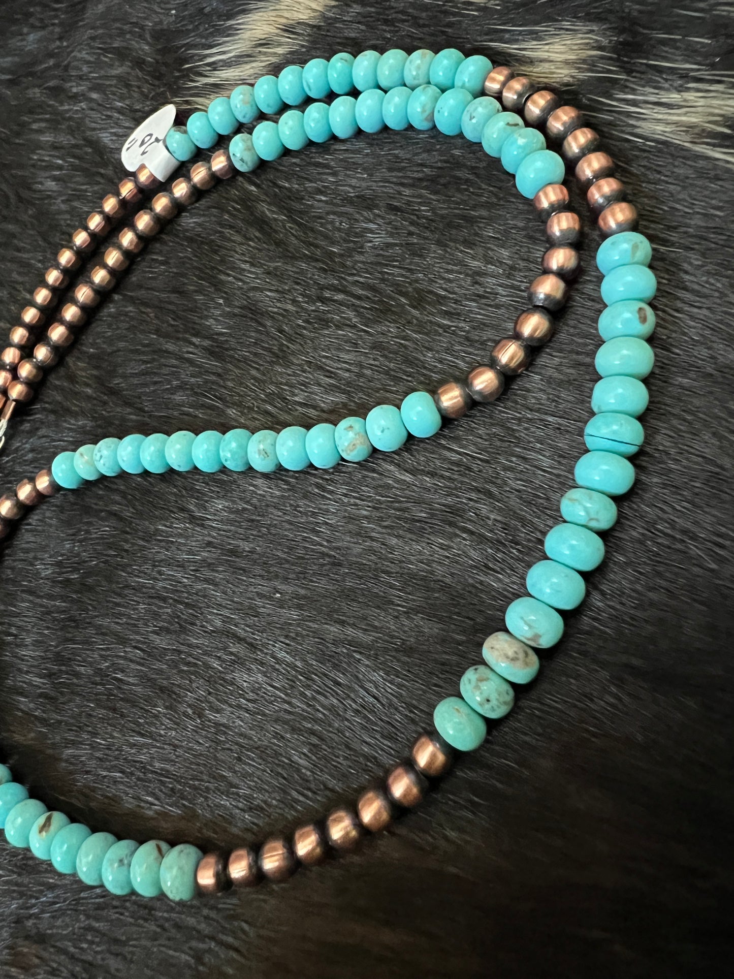 Genuine Copper Bead (4mm) & Campitos Turquoise Bead (5mm) Necklace 20”-22”