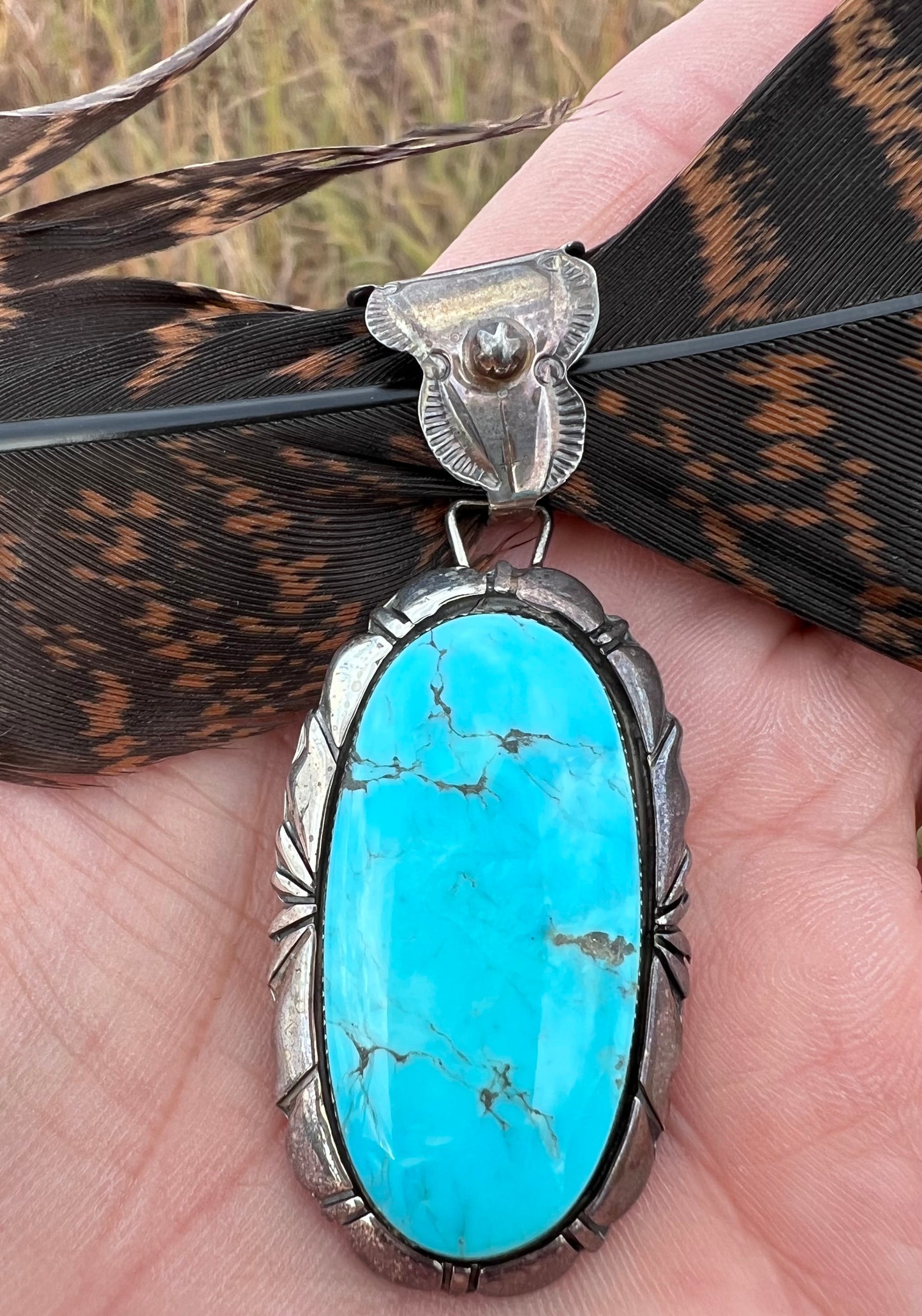Handmade by Running Bear. Sterling & Kingman Turquoise Pendant
