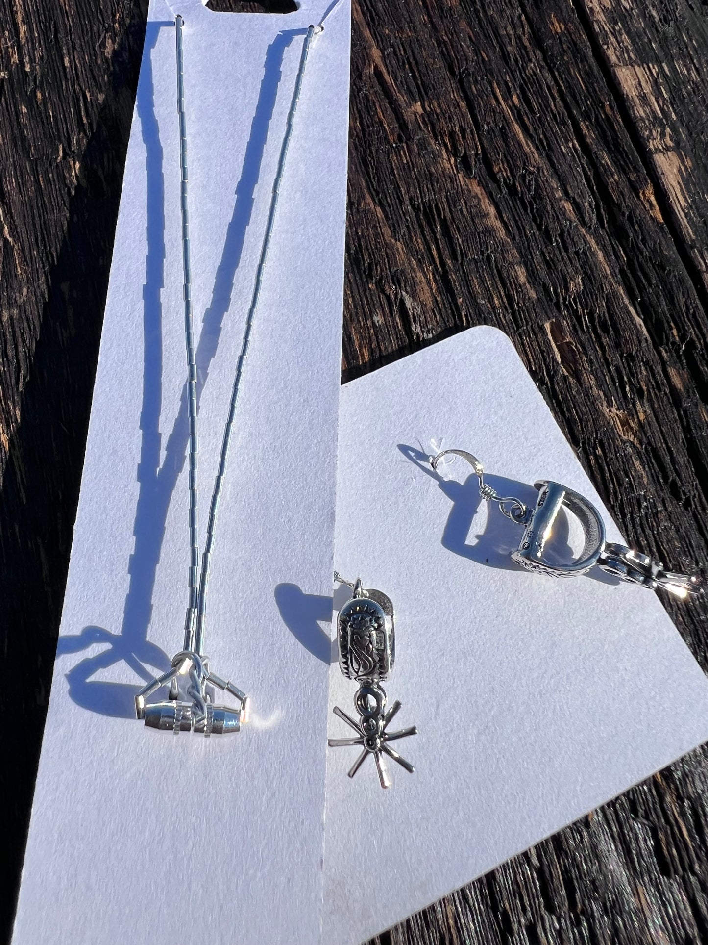 Sterling Liquid Silver & Black Jet Spur Necklace 15.5β & Dangle Earrings 1.5β Set
