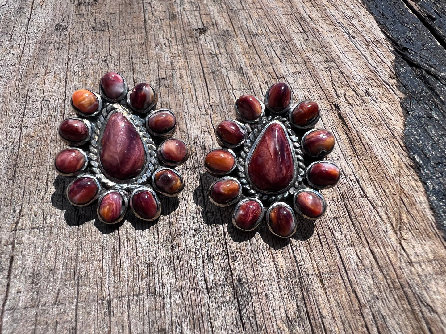 Handmade Sterling & Spiney Oyster Cluster Post Earrings 1β