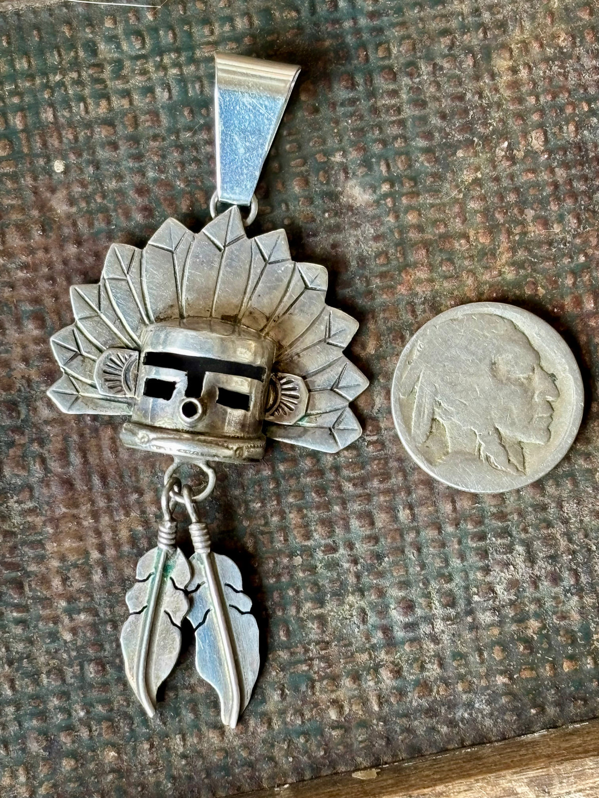 Vintage Navajo Handmade by Gary G. Sanchez, Sterling Silver Kachina Pendant