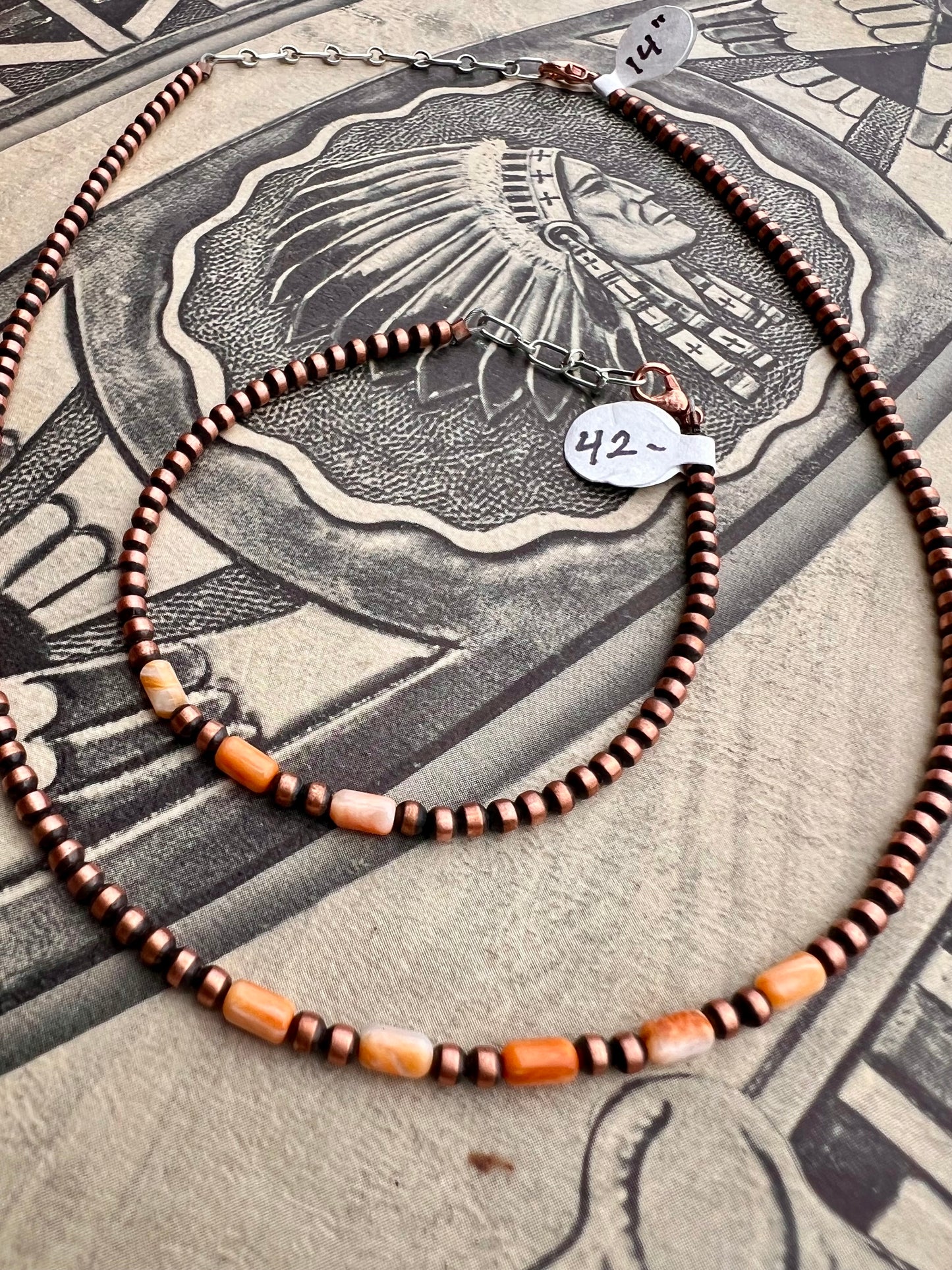 Copper & Orange Spiny Oyster Necklace, Bracelet & Earrings Set