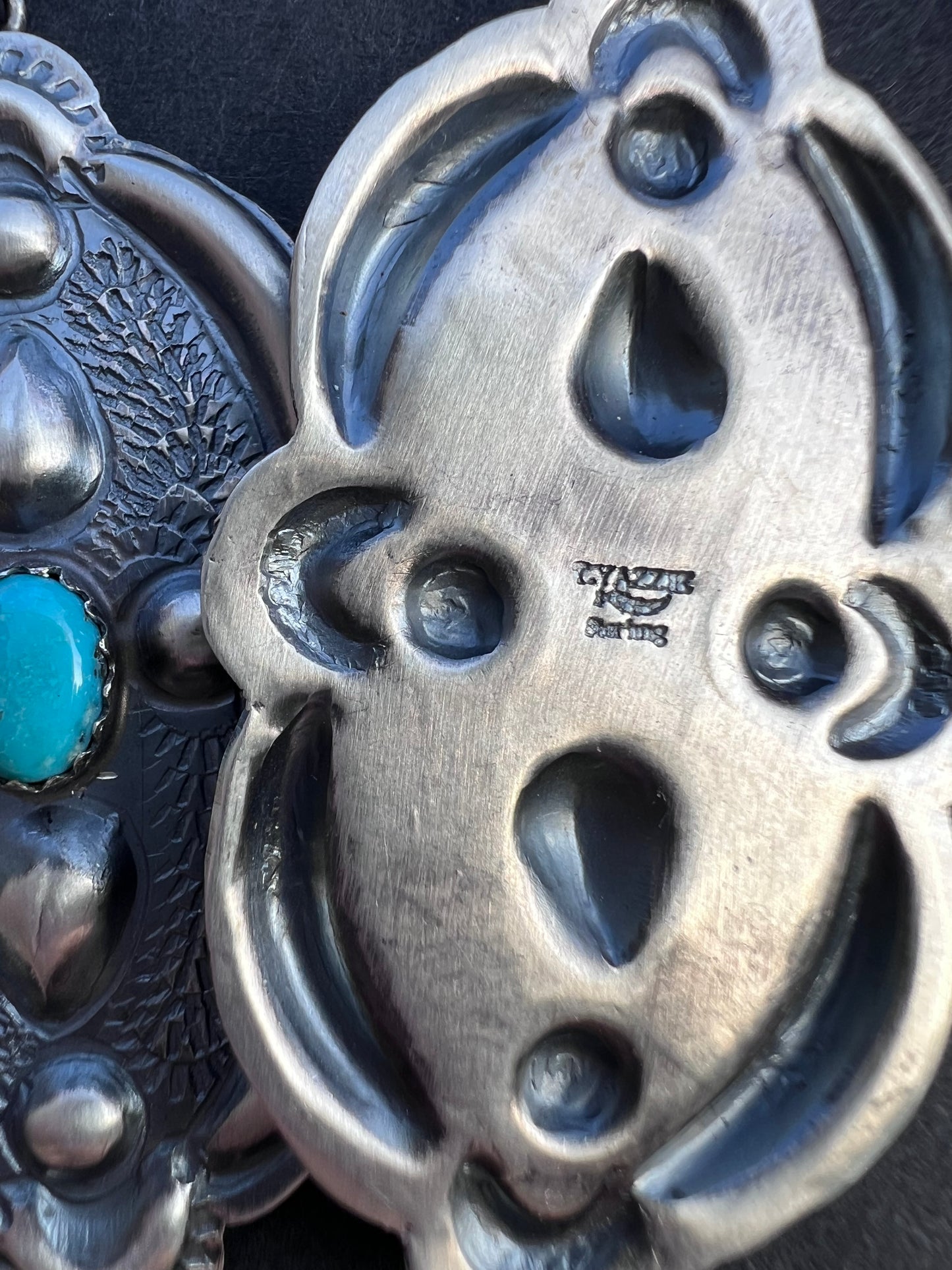 Handmade T. Yazzie Sterling & Turquoise Concho Post Dangle Earrings