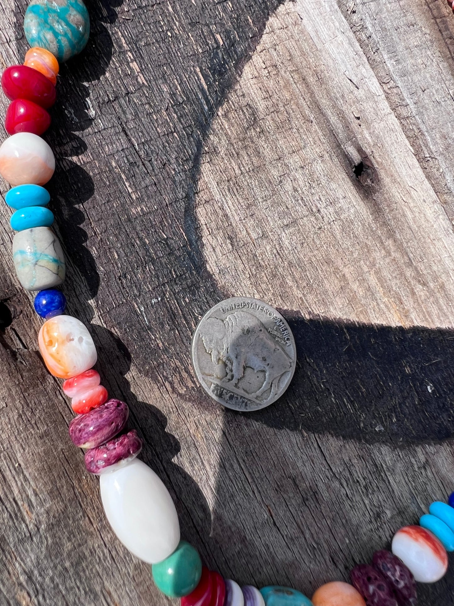 Chunky Lapis, Spiny Oyster, Wampum Shell, Turquoise & Coral Necklace 16-18β